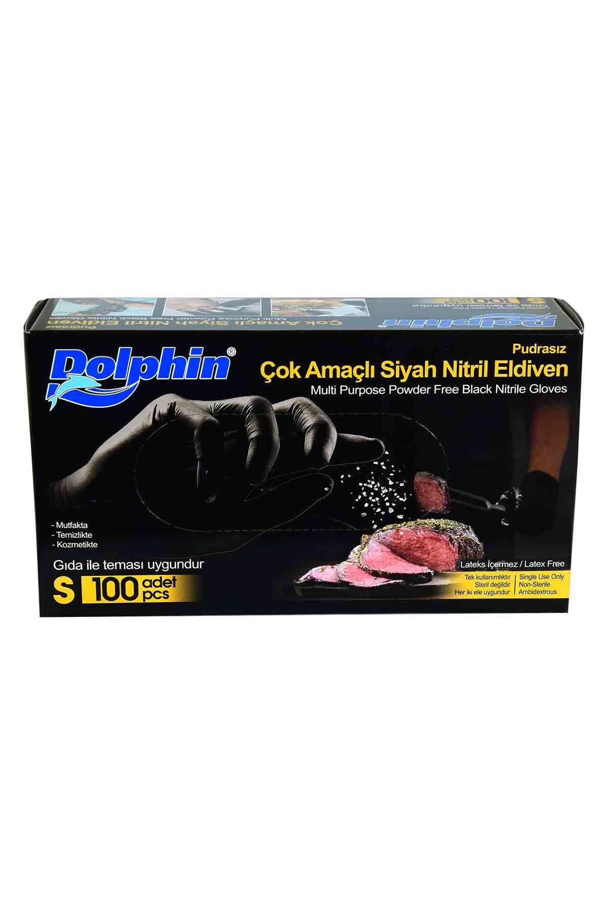 Dolphin Pudrasız Siyah Nitril Eldiven Küçük Boy (S) 100 Lü Paket