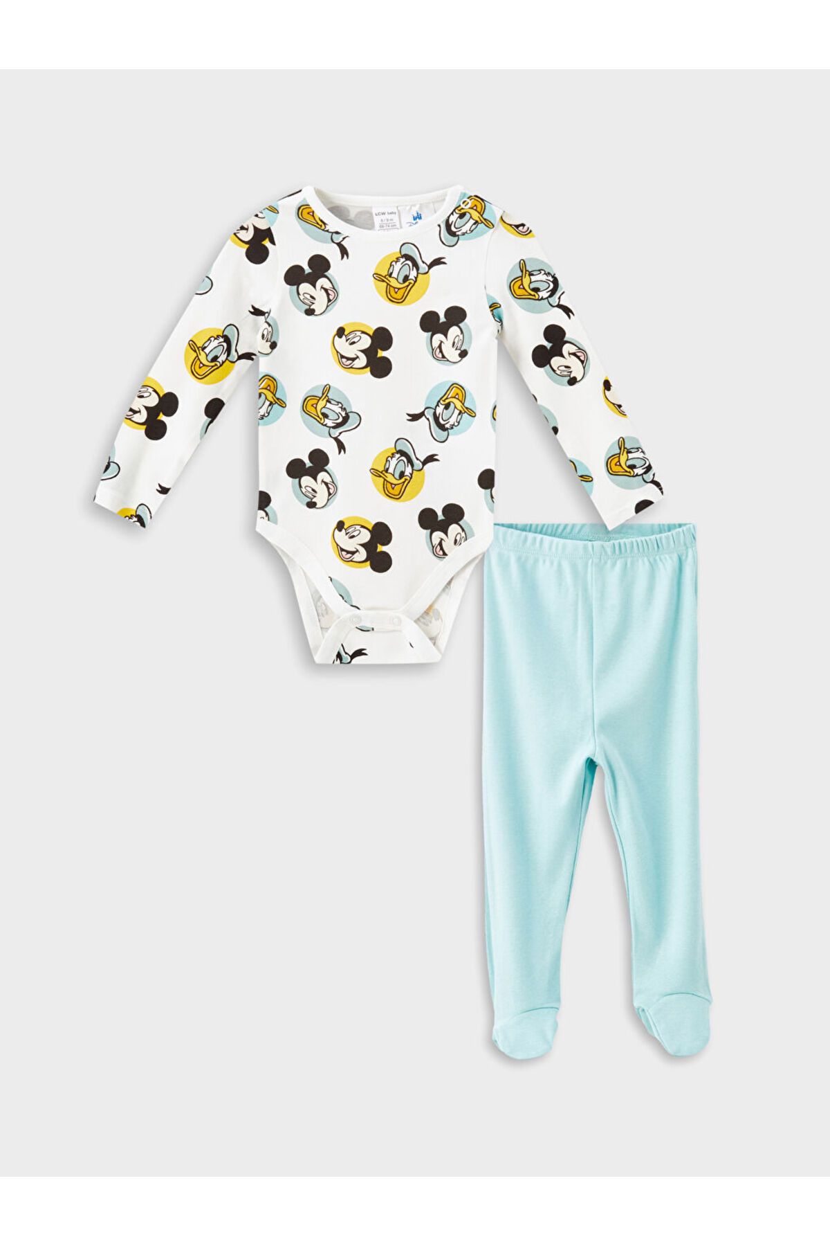 LC Waikiki LCW baby Bisiklet Yaka Mickey Mouse Baskılı Erkek Bebek Çıtçıtlı Body 2'li