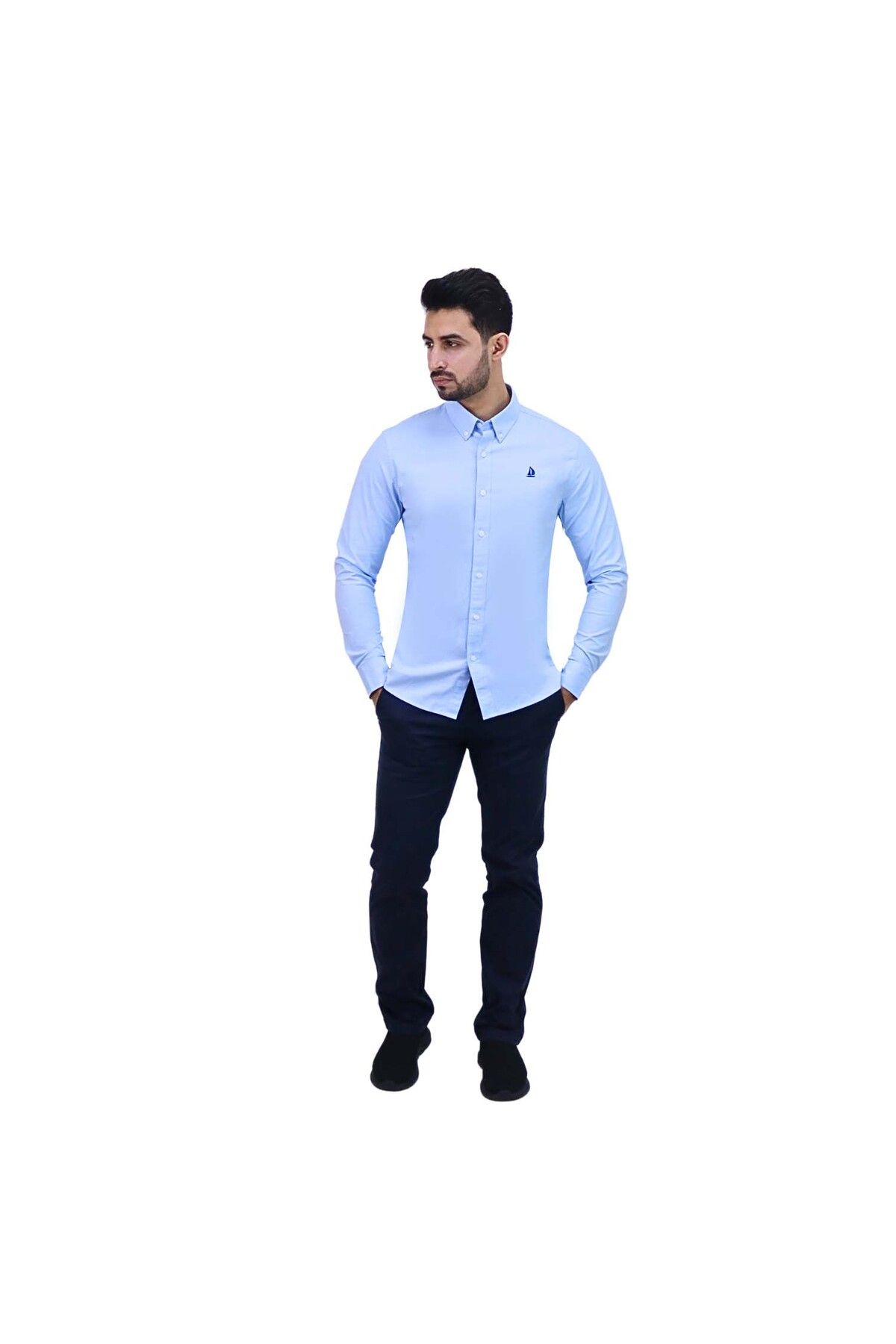 Giordano-Men’s Cotton Spandex Oxford Slim Fit Embroidery Shirt 2