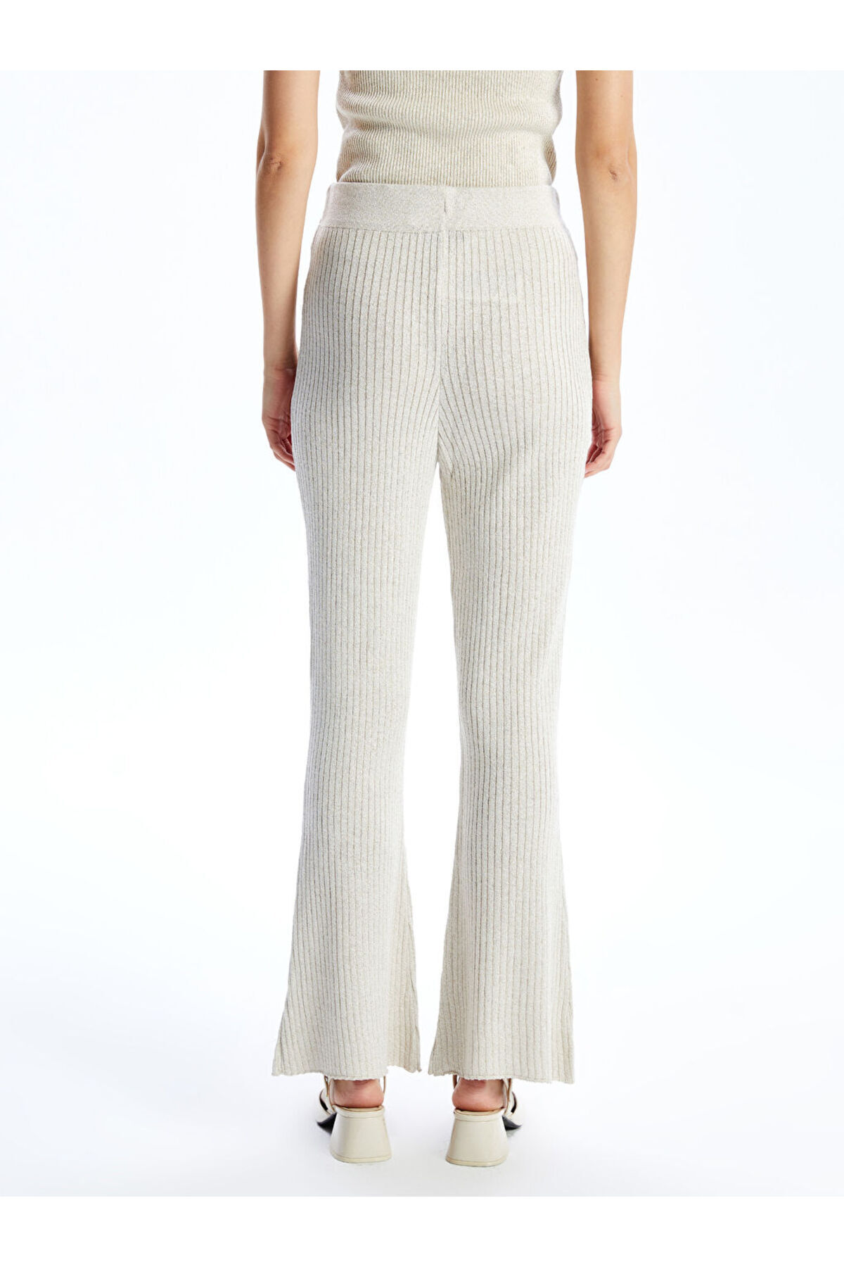 LC Waikiki-LCWAIKIKI Pantaloni de bază ecru cu talie elastică cu aspect strălucitor pentru femei 4