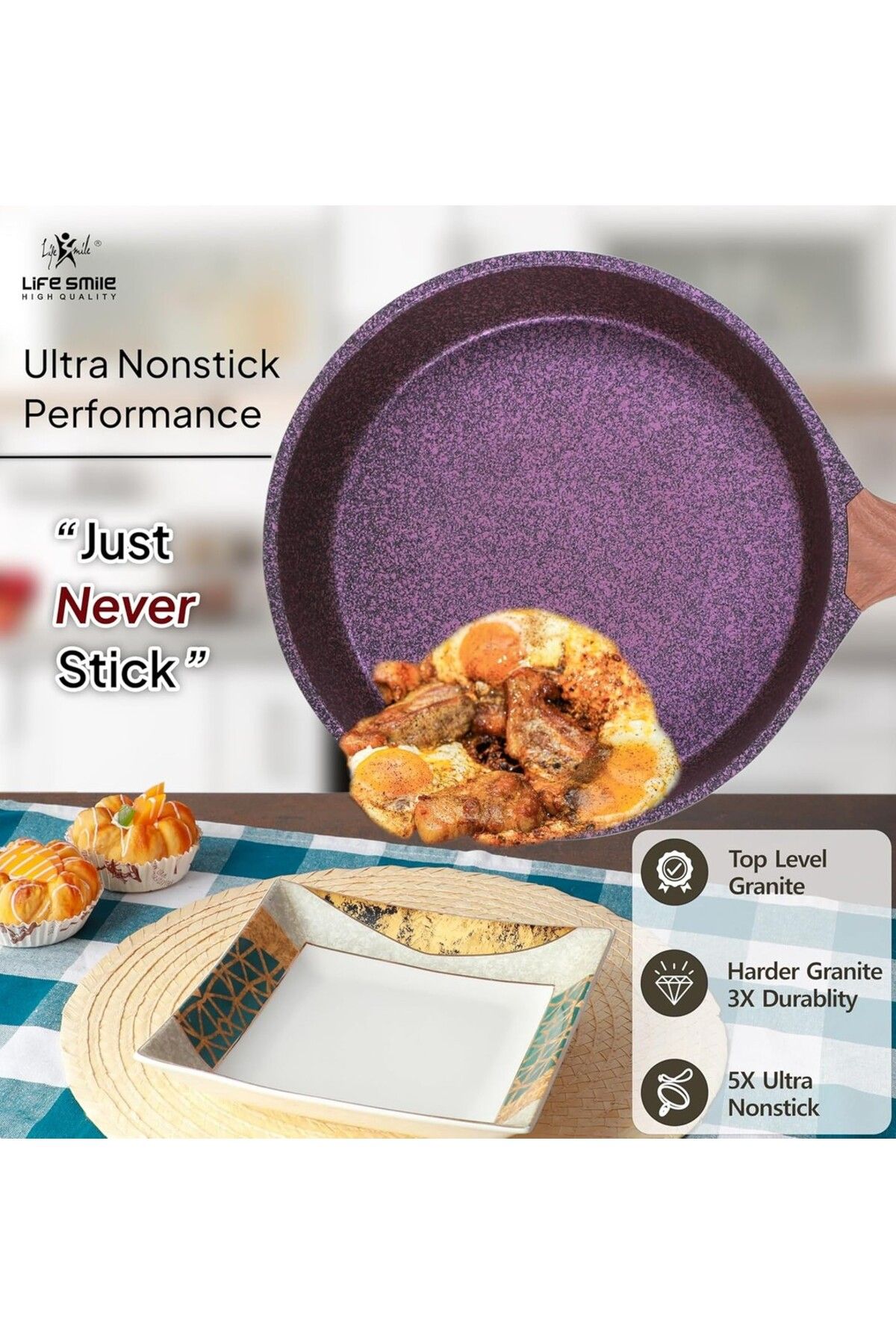 Lifesmile-Granite Frying Pan Set - Pressed Casting with Multilayer and Non-Stick Coating 2