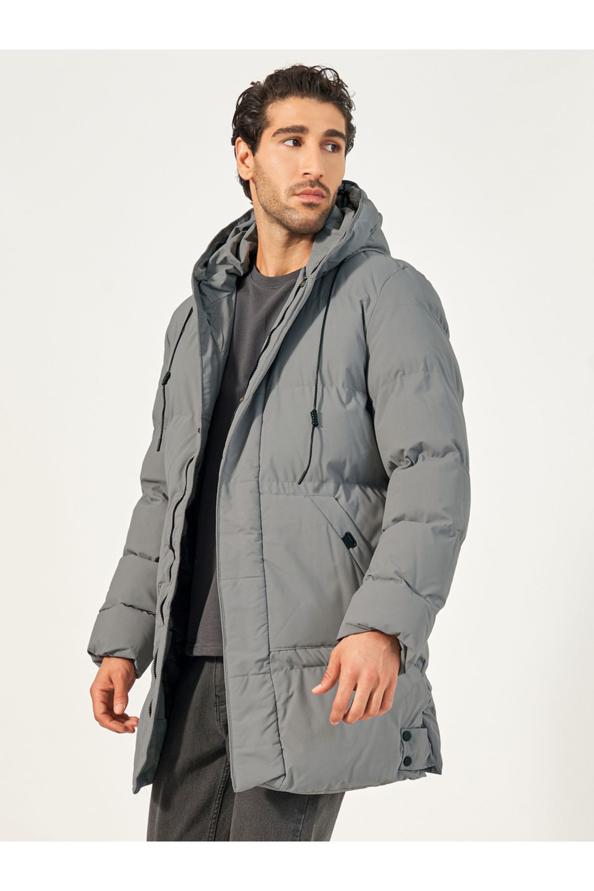 Styli-Longline Hooded Parka Jacket with Drawstring Tape Detail 3