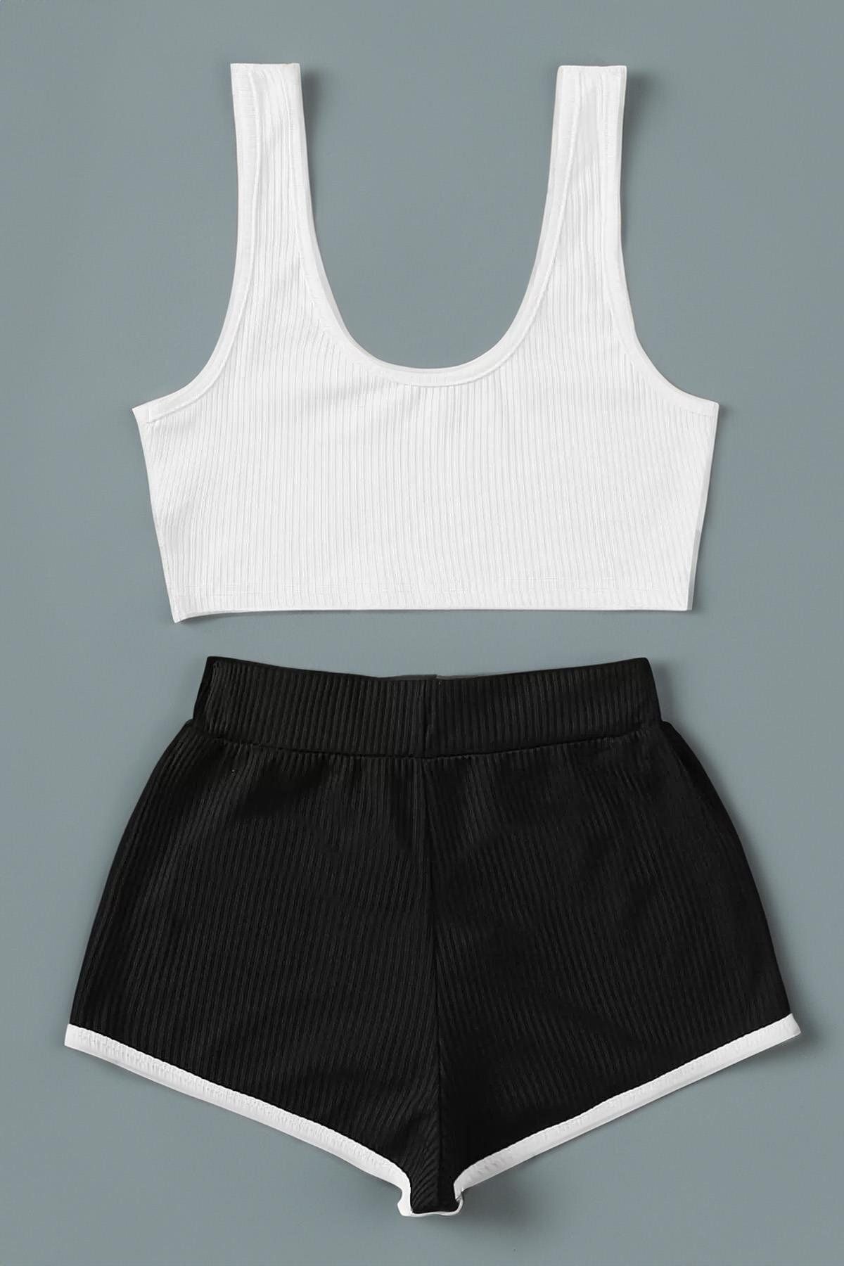 Simala-Women's White Crop T-Shirt and Black Shorts Set of Two 2