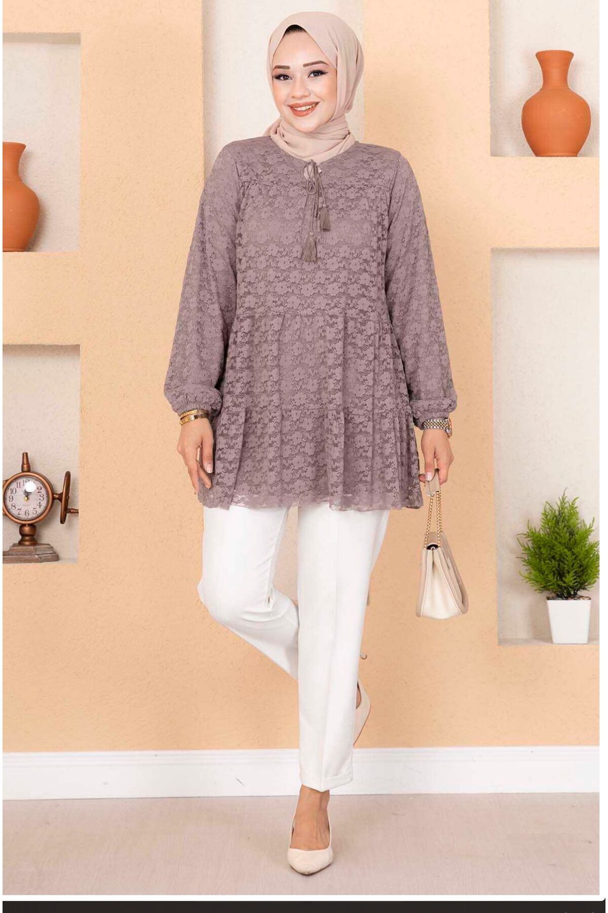 moda civinx-Lace Shirt Tunic with Lining 1