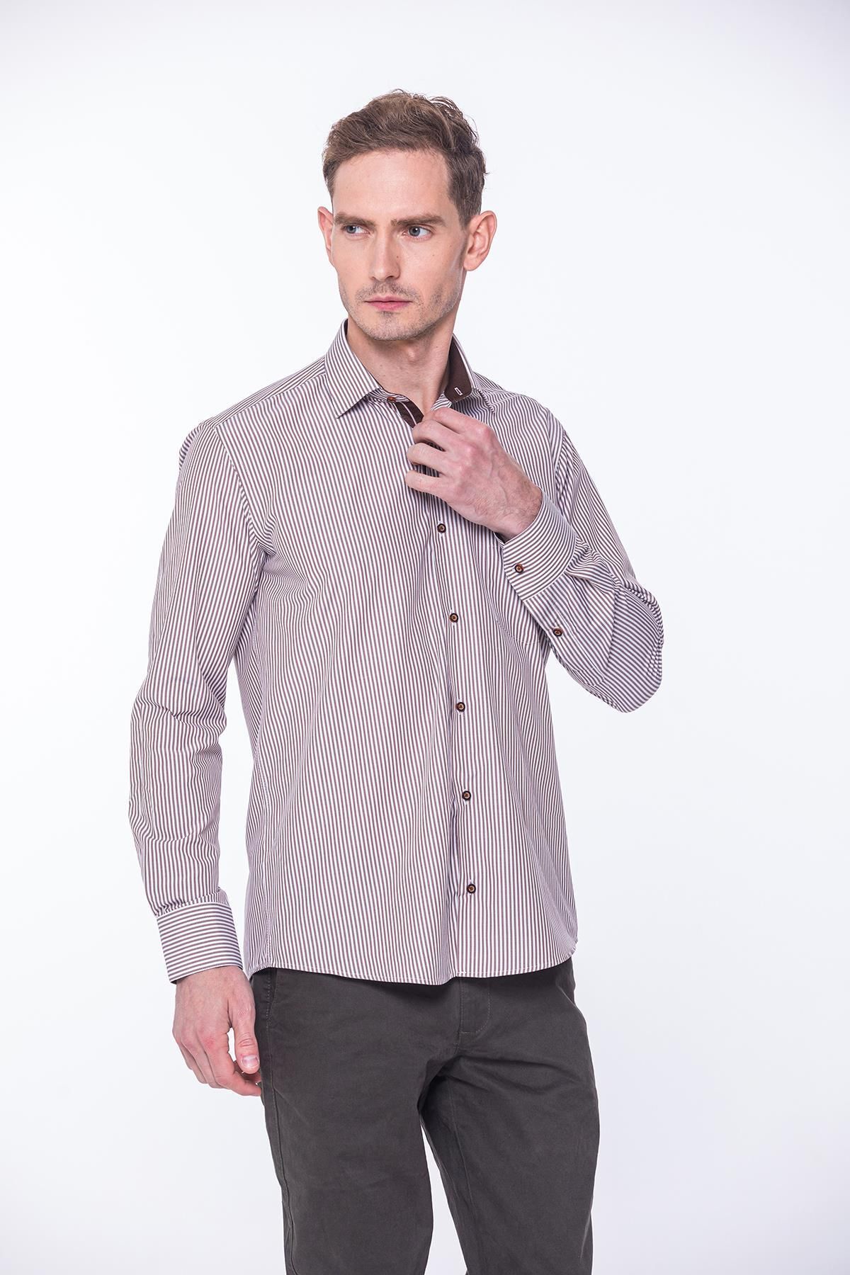 Fitmens-Classic Long Sleeve Stick Striped Gift Boxed Men's Shirt Fs- 001365   - White Coffee 3