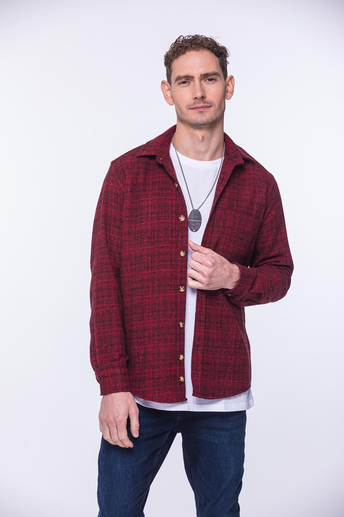 Fitmens-New Season Men's Lumberjack Shirt - Cotton, Shirt Collar, Red, Fs- 002168   - Oversize Gift Box 2