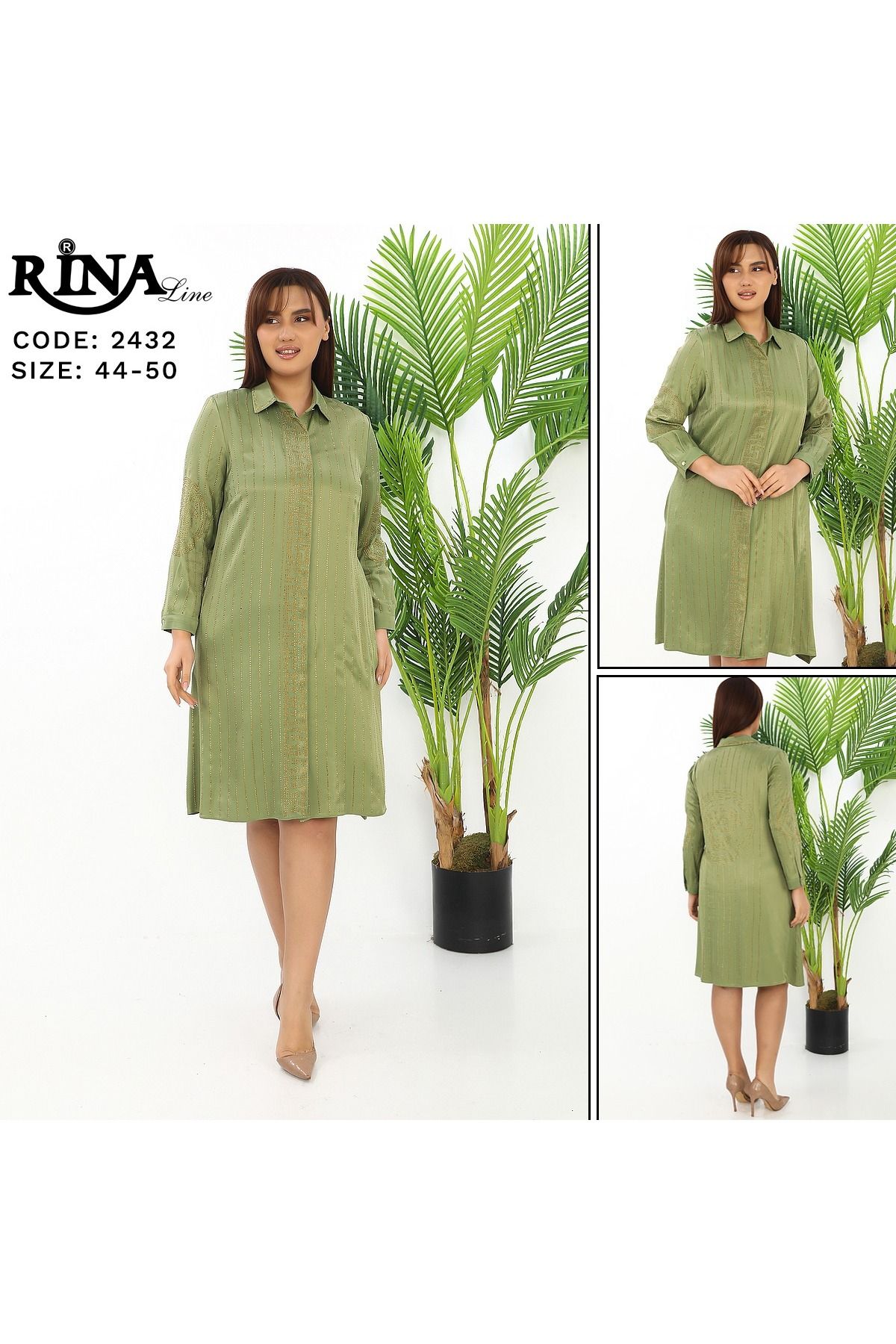 Rina Line-Stone Embroidered Medusa Motif Flush Viscose Dress 5