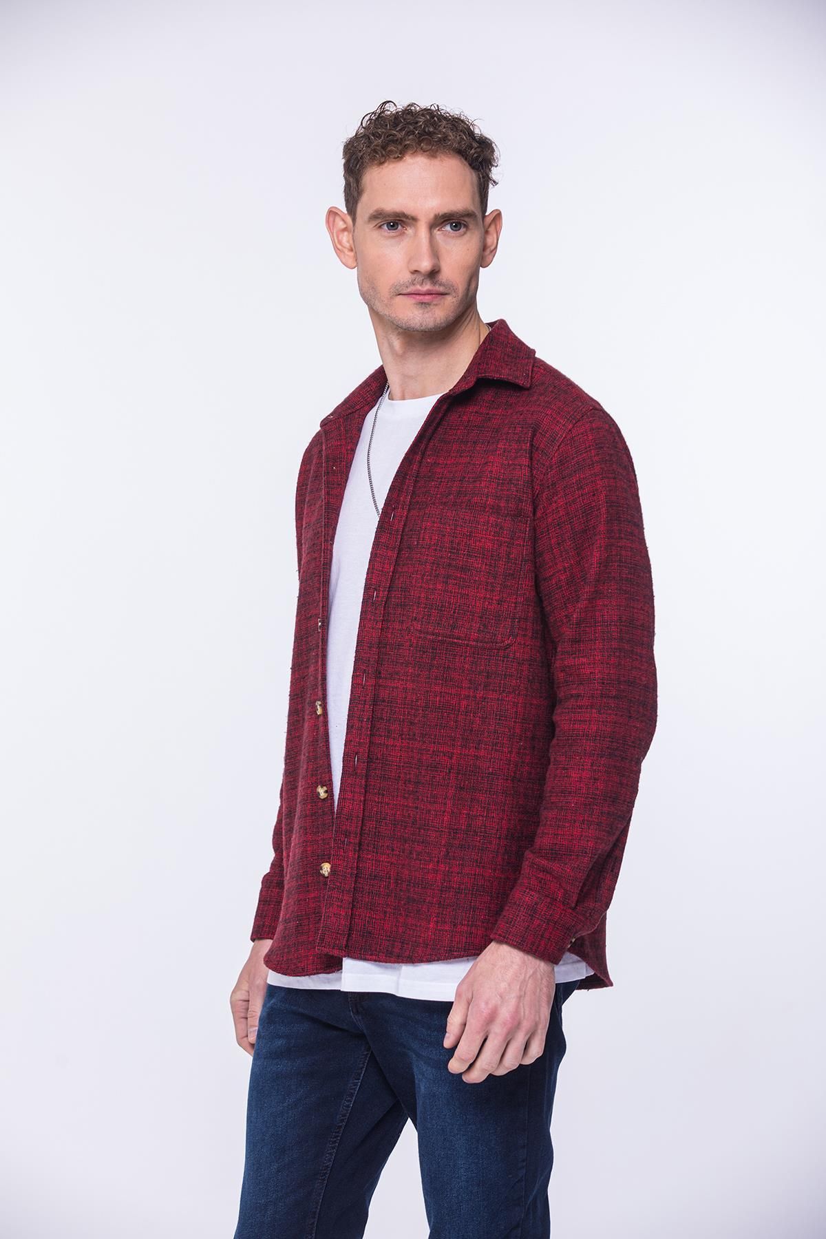 Fitmens-New Season Men's Lumberjack Shirt - Cotton, Shirt Collar, Red, Fs- 002168   - Oversize Gift Box 4