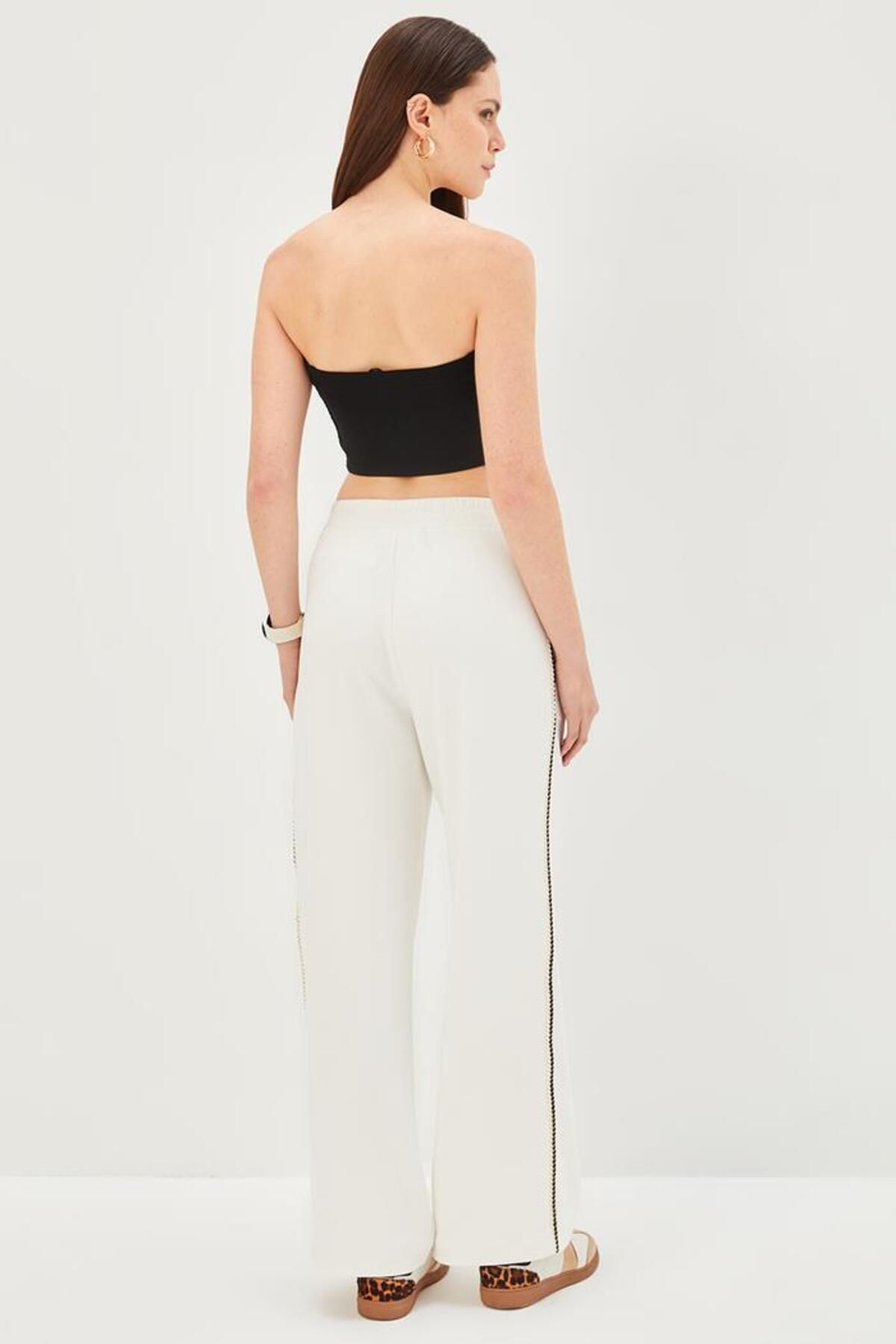 Allyco-Pantaloni tricotați obișnuiți cu dungi laterale 4