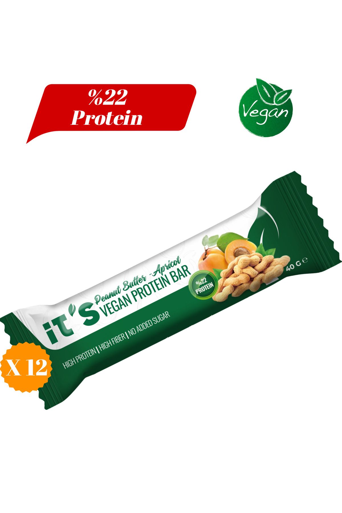 it's Vegan Protein Bar - Yer Fıstığı Ezmeli ve Kayısılı - 40g X 12 Adet