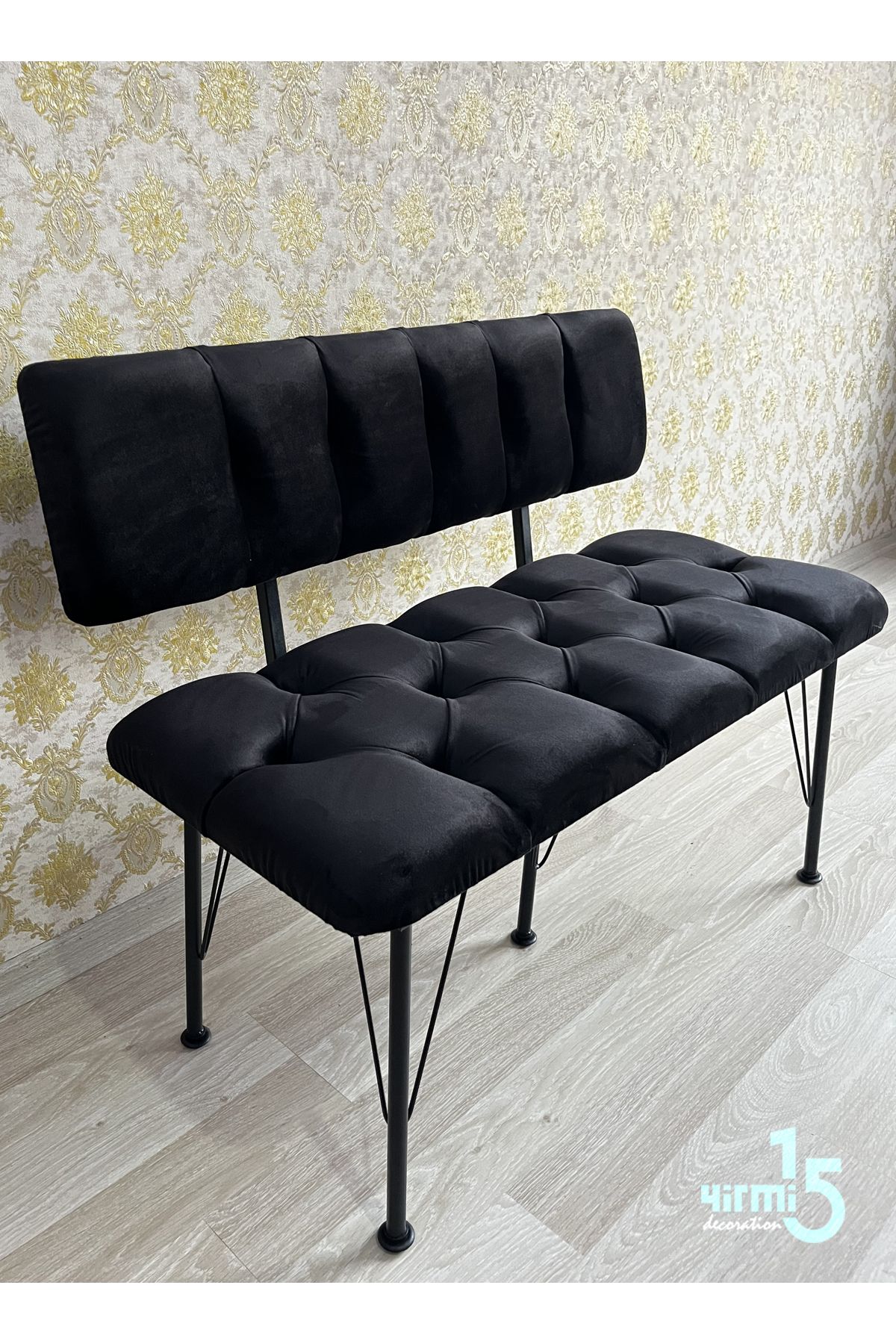 Yirmi15 Metal Ayaklı Metal Alt Kasalı Modern Sırtlı Bench Sırtlı Bank Siyah Bench Black Bench