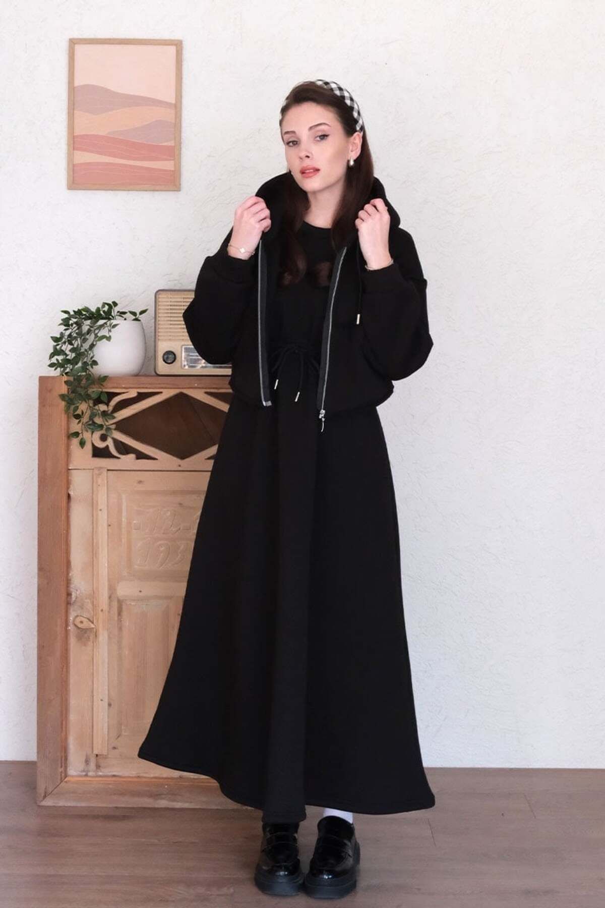 Ceylan Otantik-Black 3 Yarn Dress & Cardigan Set 1