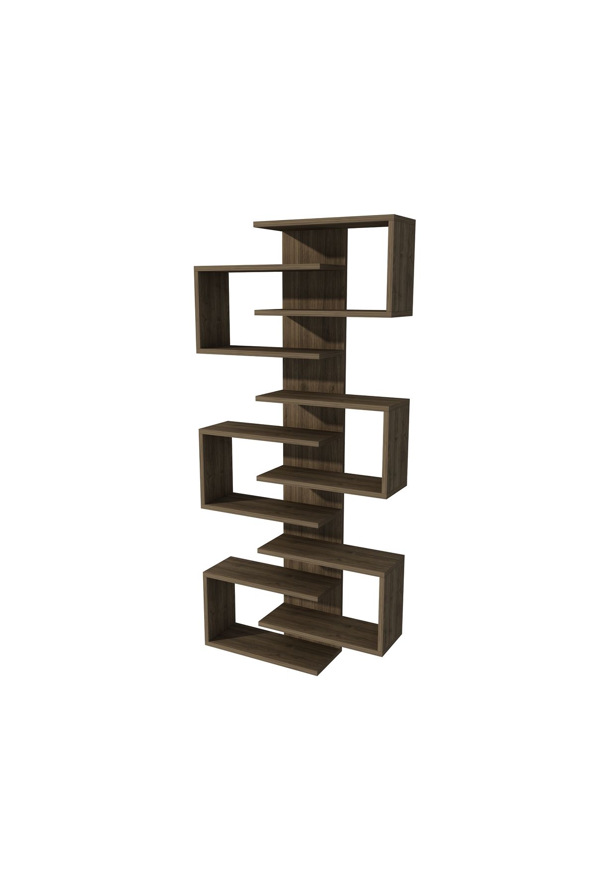 ARNETTİ-Lotus Wall Mounted Bookcase and Shelf with 6 Walnut Colored Shelves 5