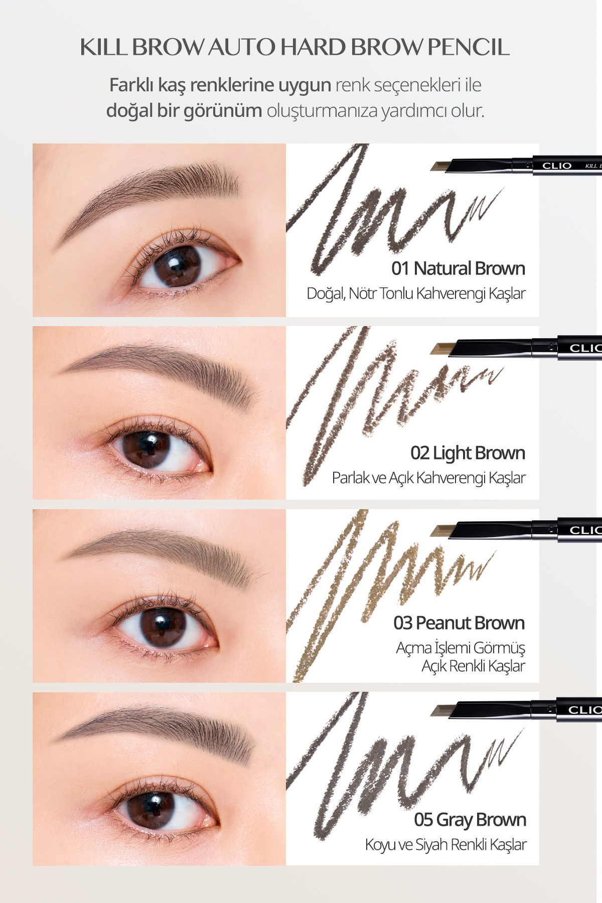 CLIO-Fine Hex Tip Eyebrow Pencil Clio Kill Brow Auto Hard Brow Pencil (03 Peanut Brown) 4