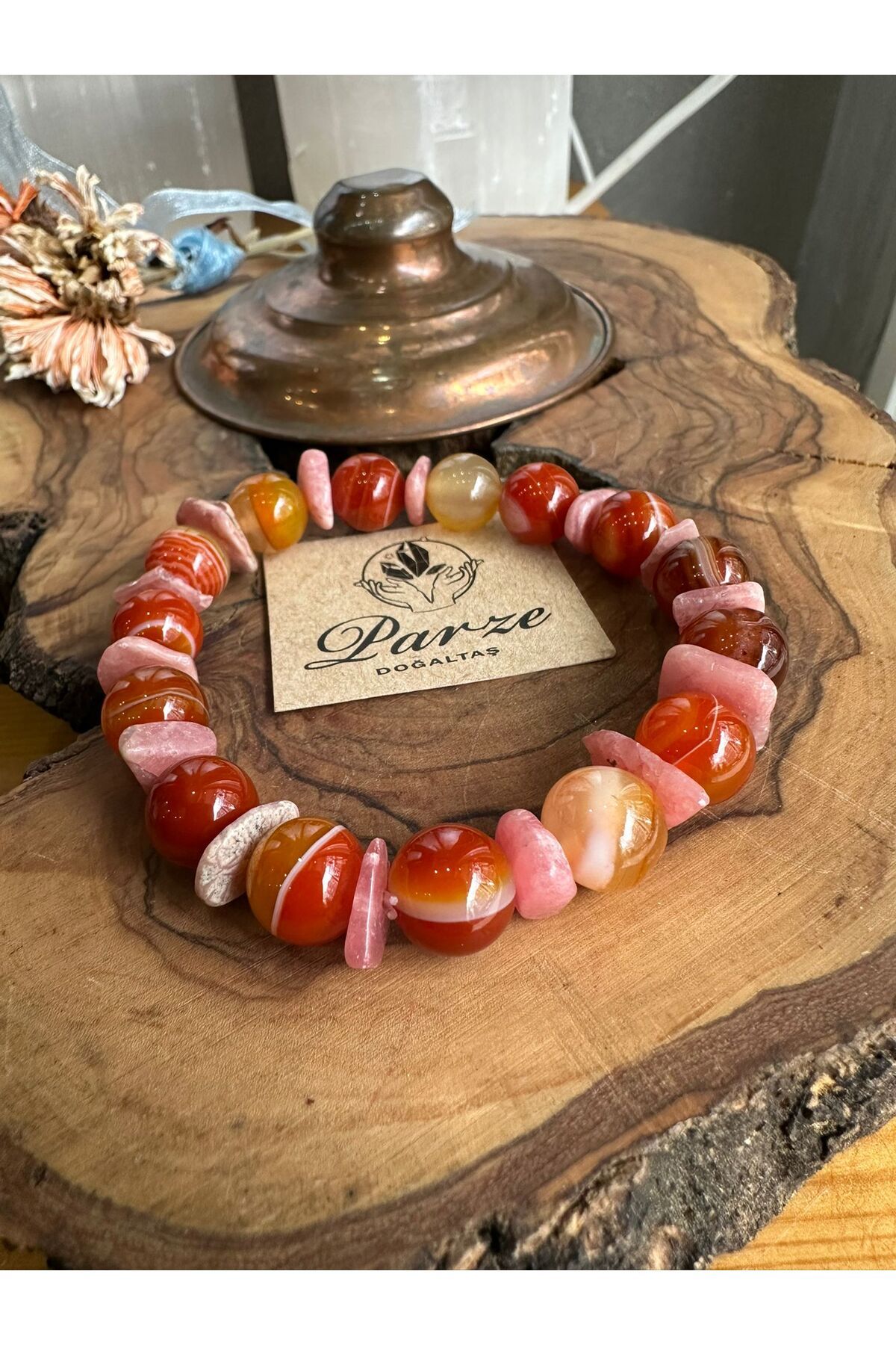 parze doğaltaş-Natural Stone Bracelet with Agate and Rhodochrosite 2