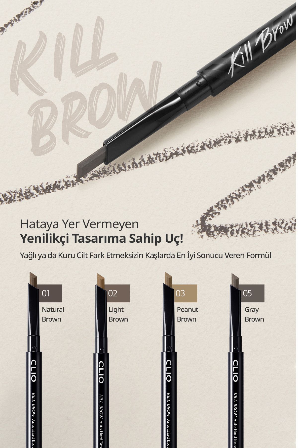 CLIO-Fine Hex Tip Eyebrow Pencil Clio Kill Brow Auto Hard Brow Pencil (03 Peanut Brown) 5