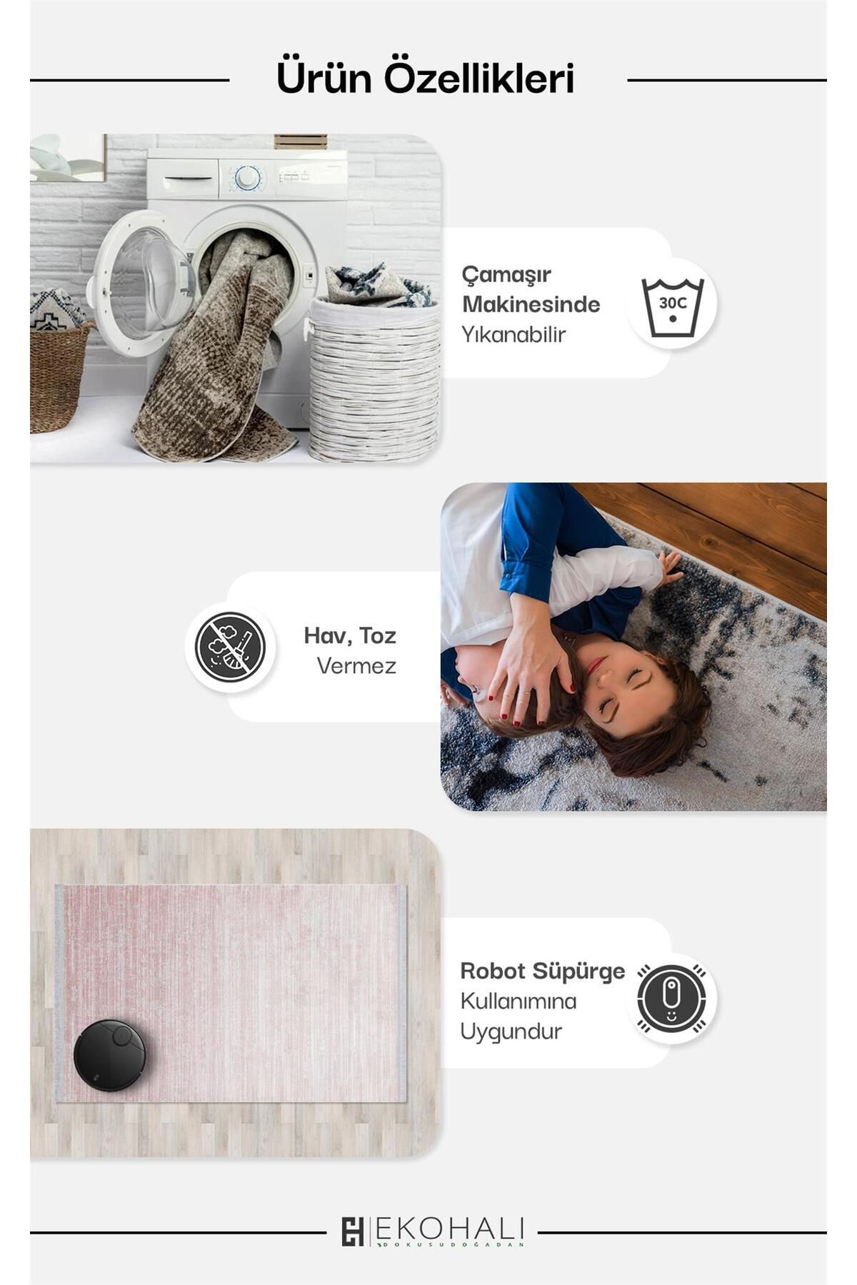 Eko Halı-Vapor Bhr 05 - Fine Woven Carpet with Afghan/Greasy Pattern, Dustproof, Washable, Non-Slip 6
