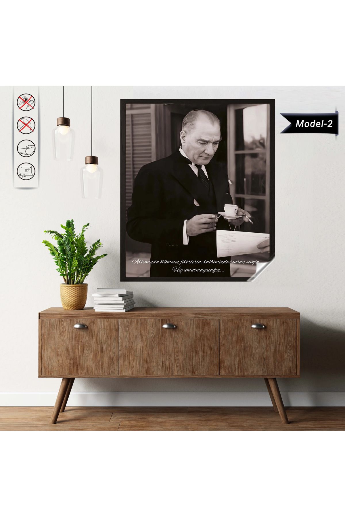 ZERO LAND Statik Tutunma Özellikli Tablo - Poster Atatürk (Model- 2) 100 CM X 120 CM DRSTR