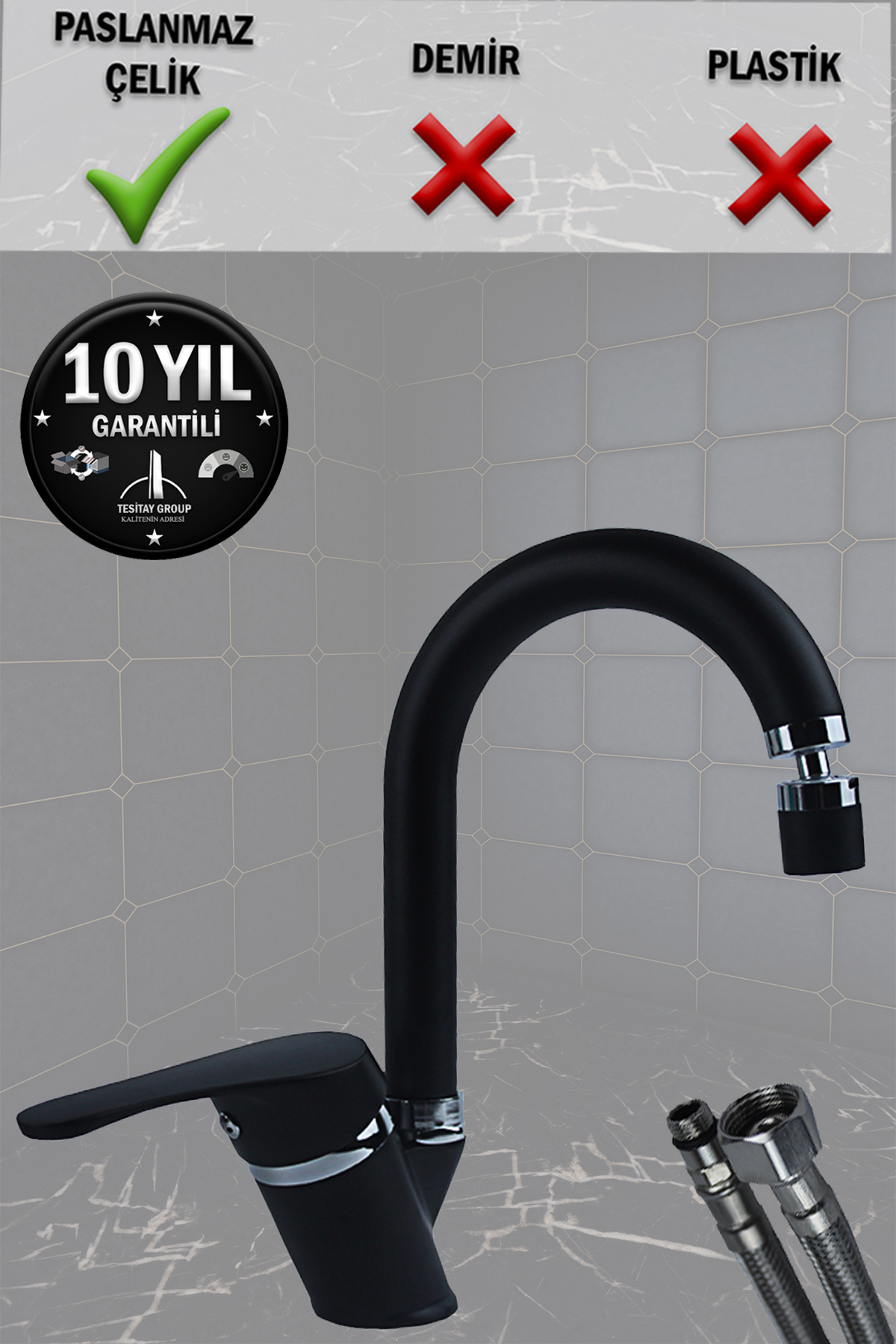 tesitay Irmak Lavabo Bataryası Siyah Musluk Armatür Batarya Eviye Pirinç Gövde Delta Kol El Yıkama Musluğu