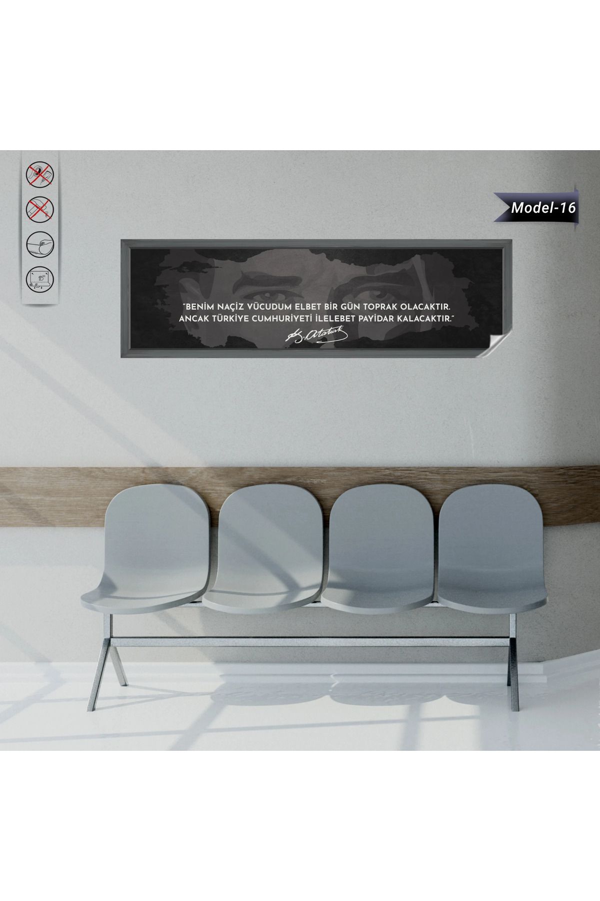 ZERO LAND Statik Tutunma Özellikli Tablo - Poster Atatürk (Model- 16) 30 CM X 100 CM DRSTR