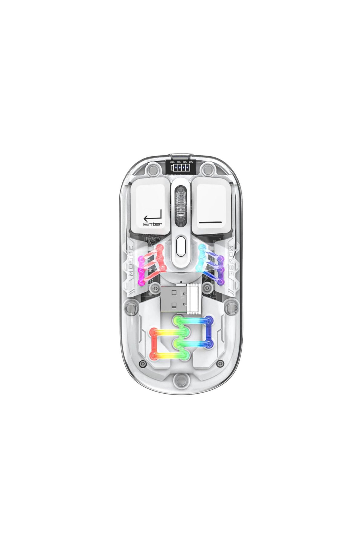 VOOKA Mouse Kablosuz Gaming Rgb Işıklı 2.4G+BT Dual Modlu Şeffaf Transparan Ofis Şık Tasarım