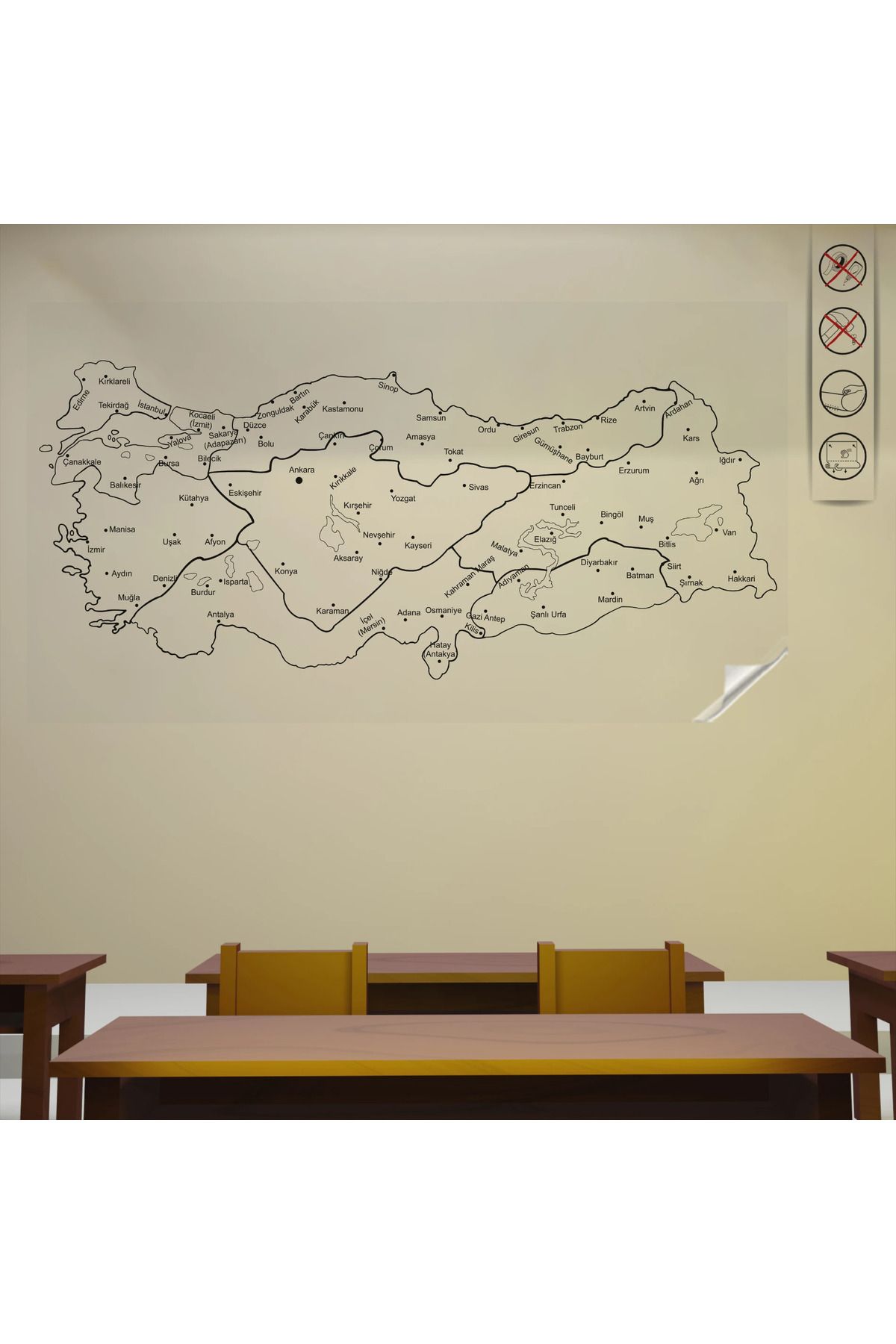 Akıllı Kağıt-Colorless Static Paper Map of Turkey Regions - 150 cm X 270 cm 569008 1