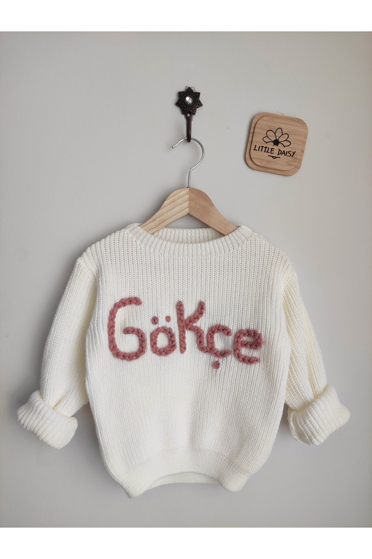 FLOWER BABY I?sim Harf Yazılı Bebek Çocuk Selanik Örgü Kazak Oversize Triko Kazak fotoğrafı 2 (önizleme)