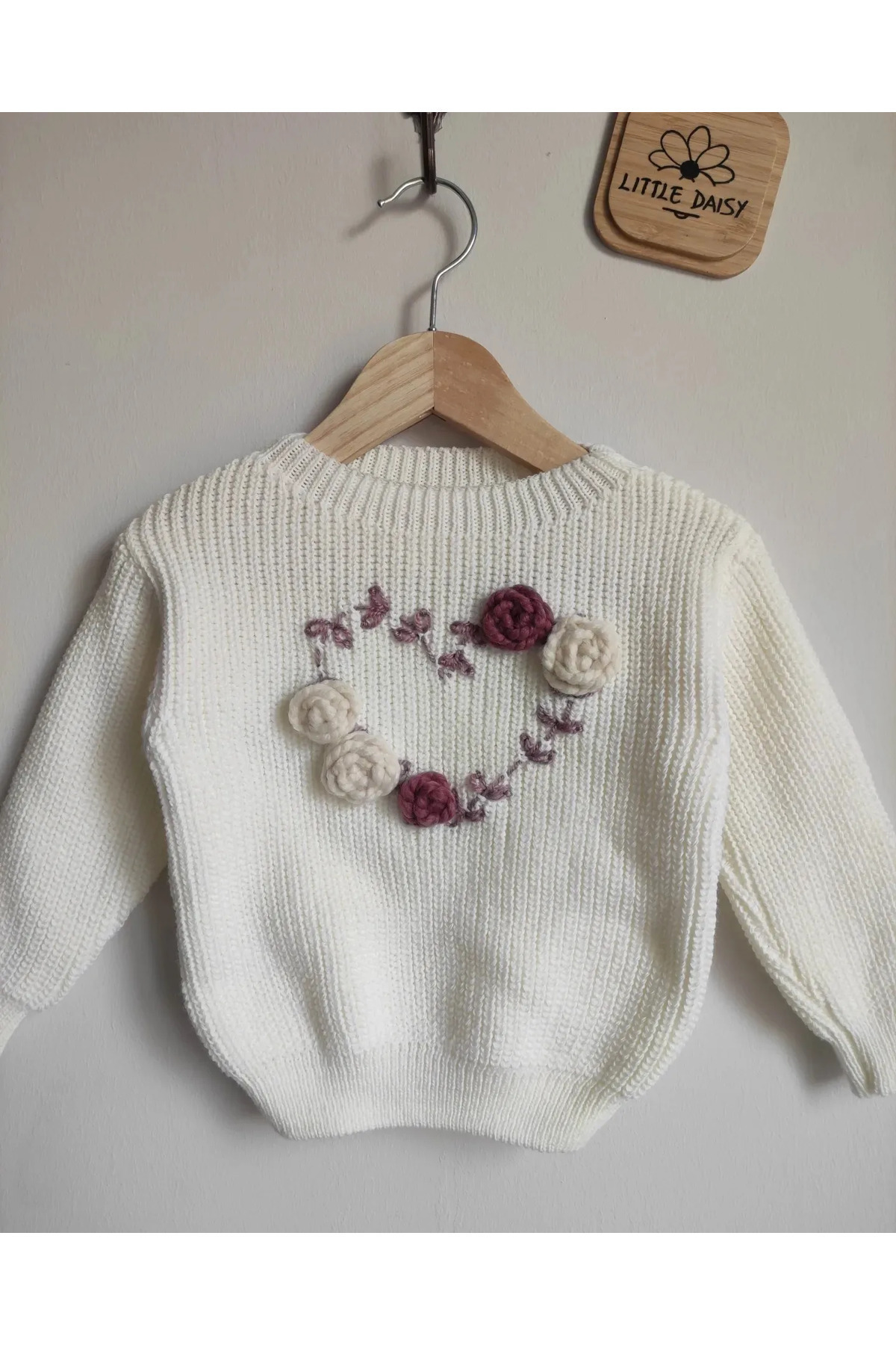 FLOWER BABY I?sim Harf Yazılı Bebek Çocuk Selanik Örgü Kazak Oversize Triko Kazak fotoğrafı 6 (önizleme)