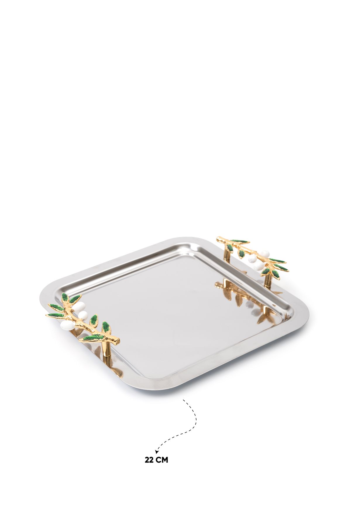 Skygo-6 Pieces Silver Plated Olive Branch Model Chrome Metal Coffee and Tea Presentation Tray 3