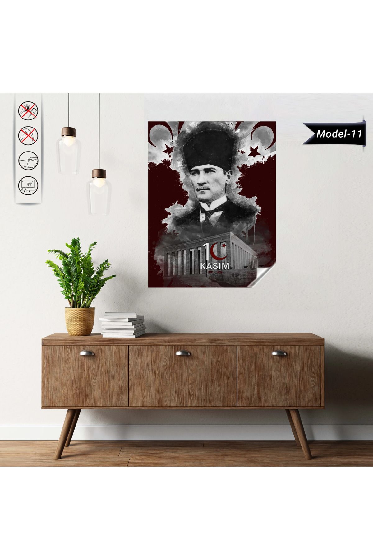ZERO LAND Statik Tutunma Özellikli Tablo - Poster Atatürk (Model- 11) 75 CM X 100 CM DRSTR