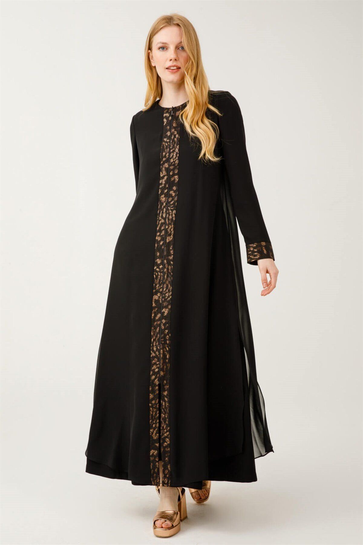 Esswaap-Garnished Ferace Black with Chiffon Detail 1