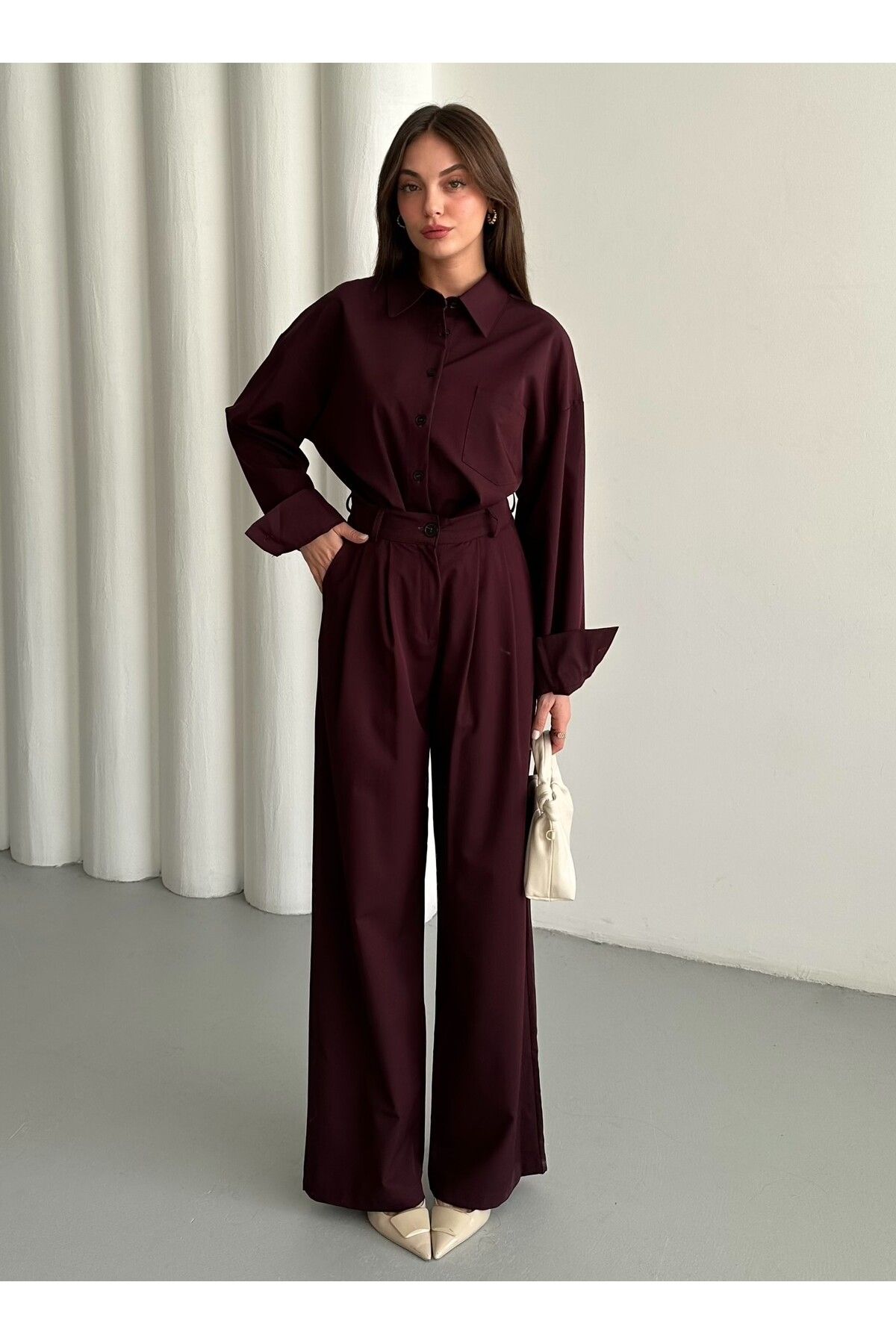 Laluvia-Burgundy Burgundy Pants Shirt Set - 911050 1