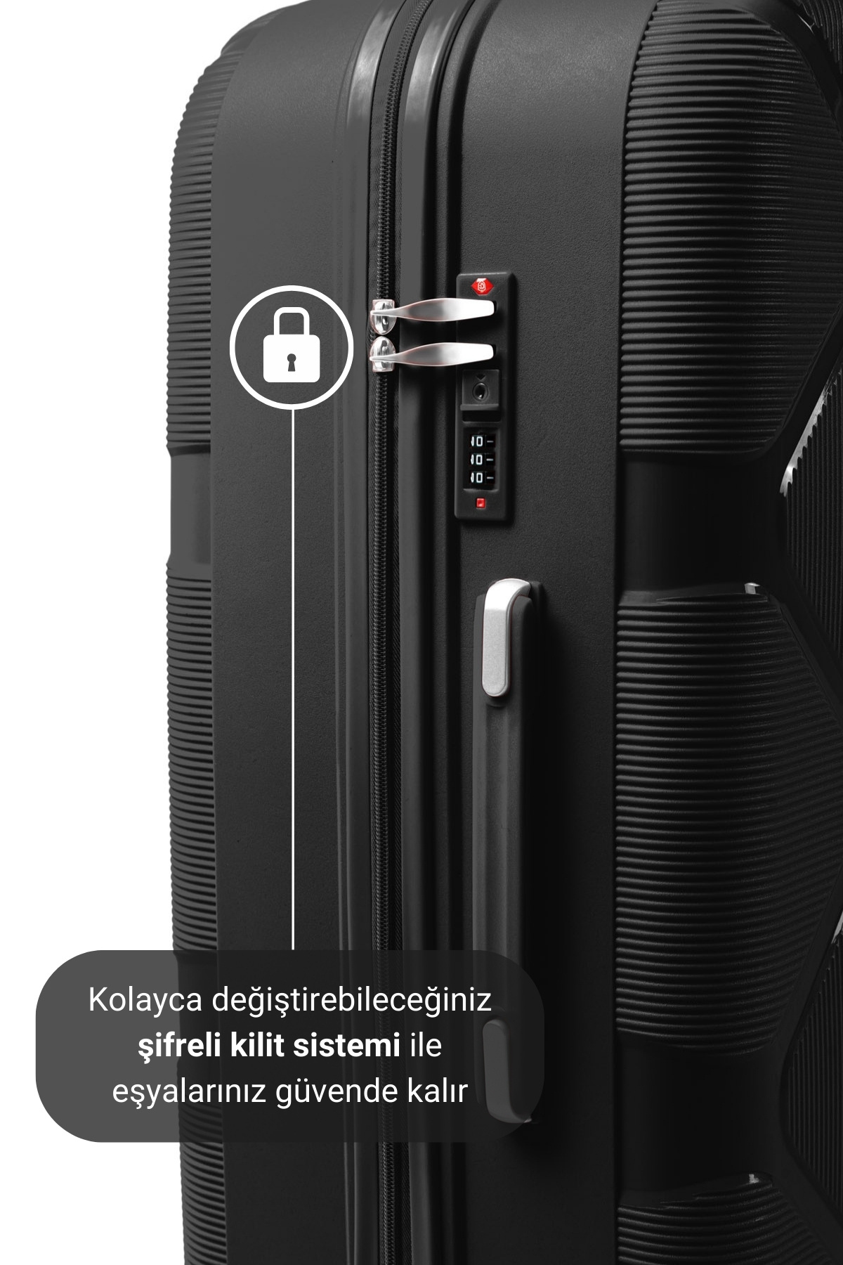 Gedox Silikon PP Kırılmaz 3'lü Siyah Lüx Valiz Seyahat Seti