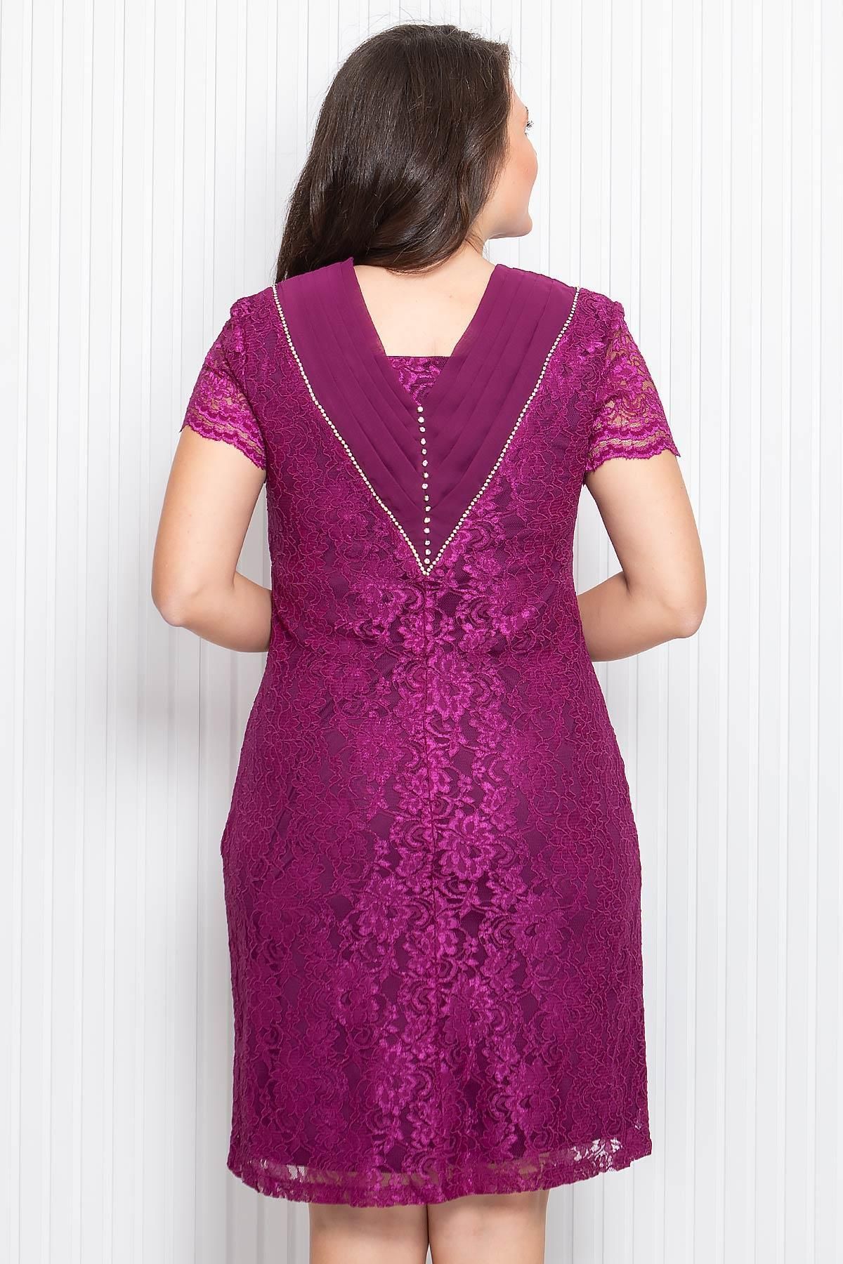 Modaviki-Plum Lace Evening Dress - Stone Embroidered, Mda3091 5