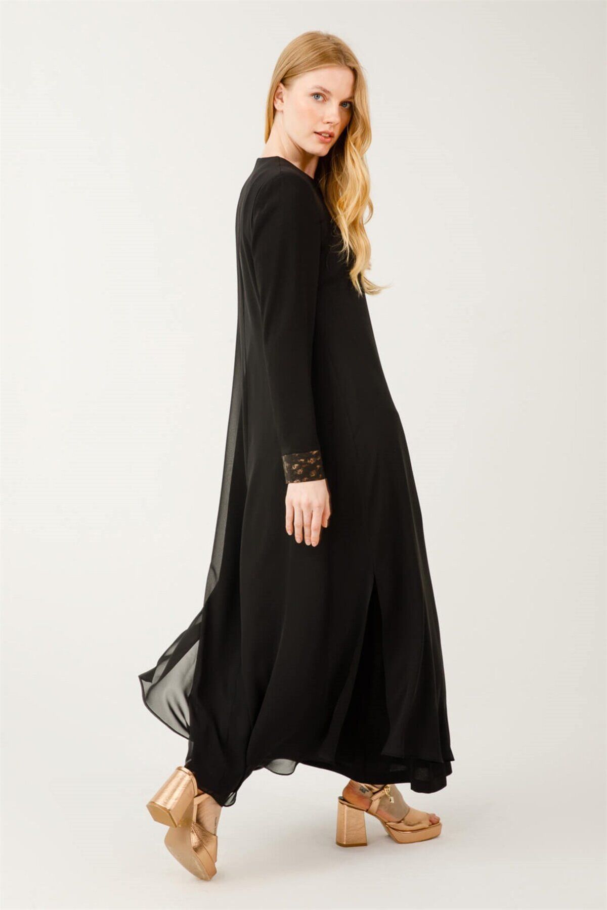 Esswaap-Garnished Ferace Black with Chiffon Detail 5