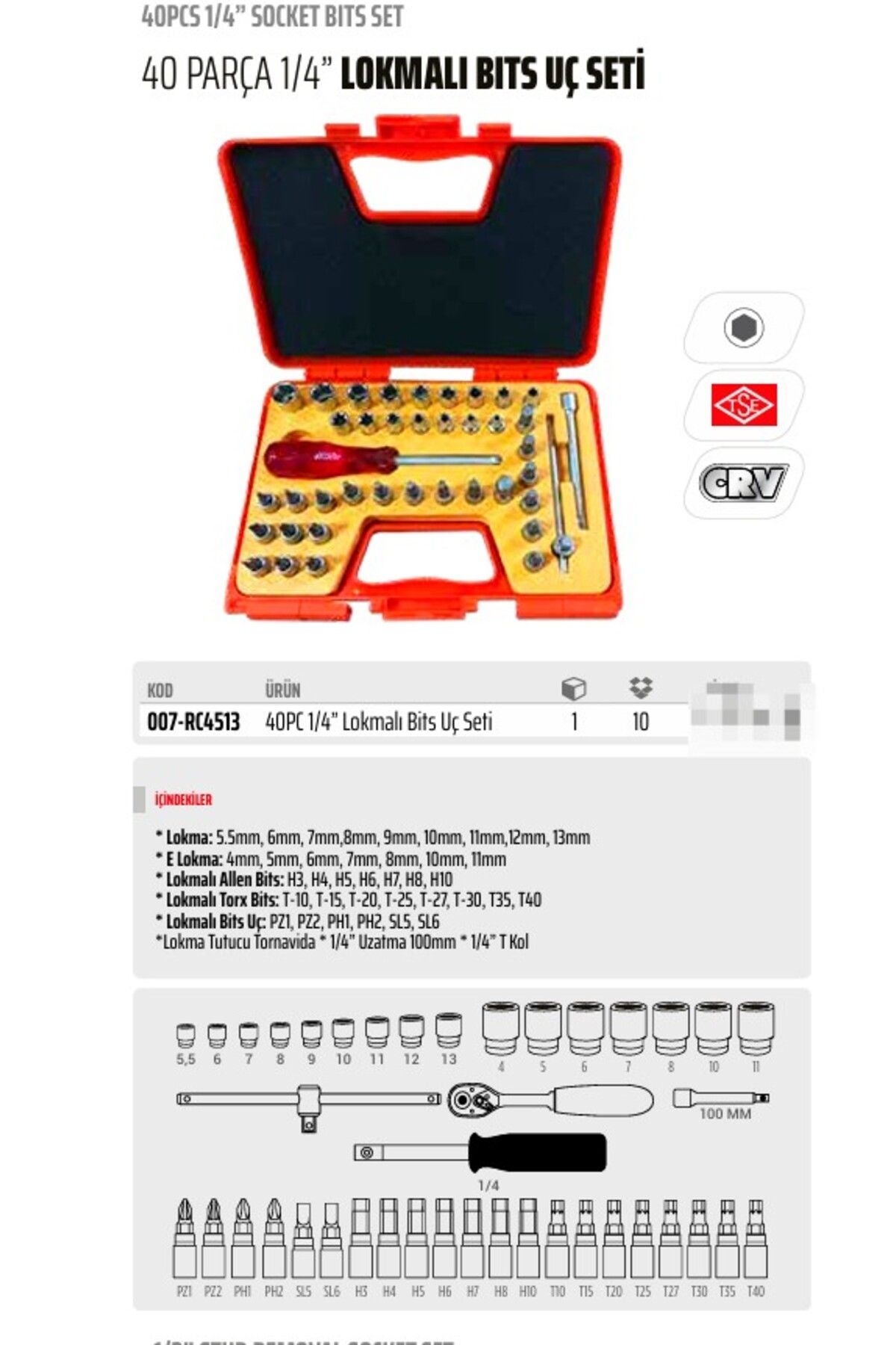 Rico-Rico 40 Pieces 1/4 Socket Set with Bits Socket 006-Rc4513 2
