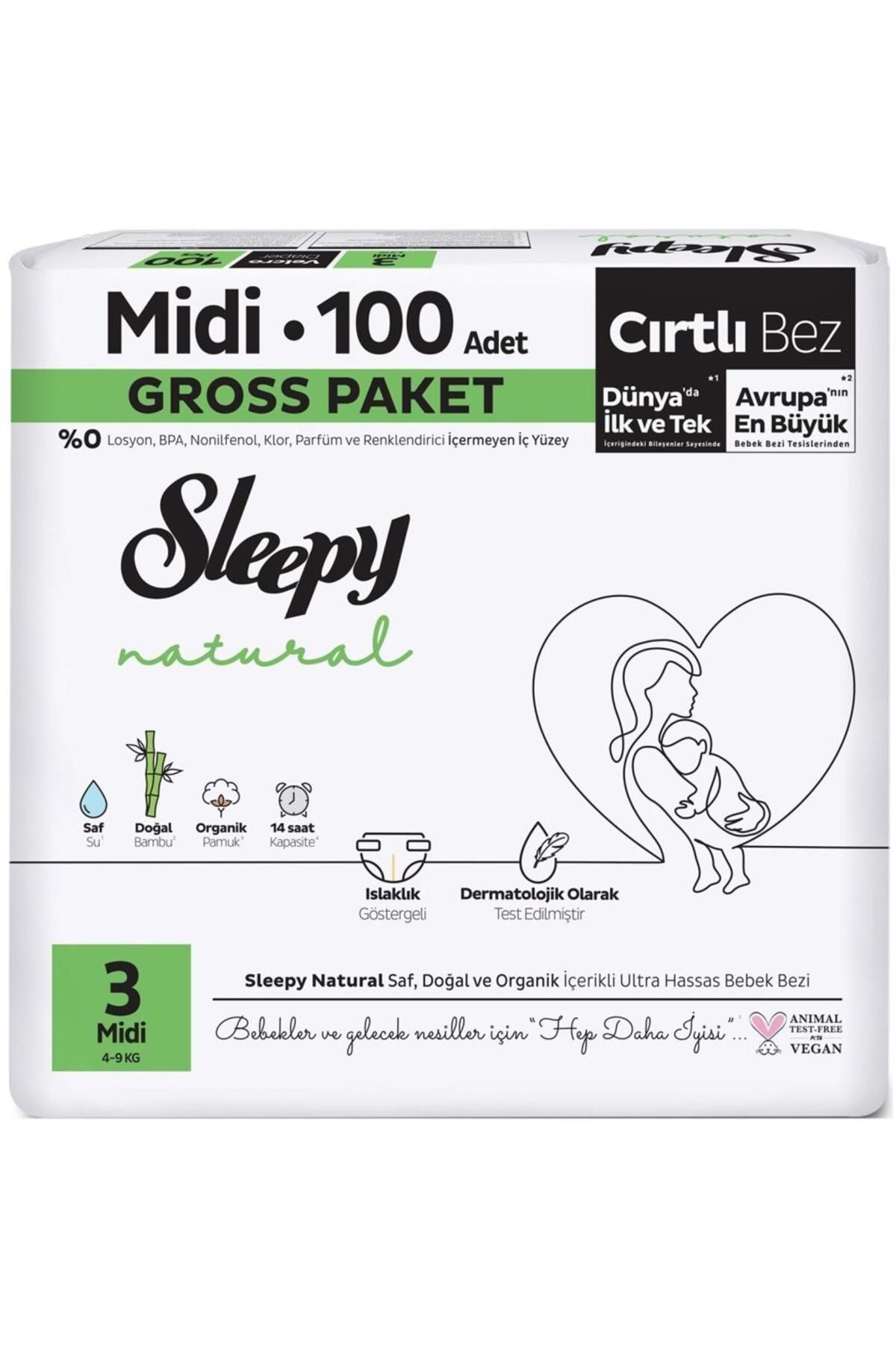 Liodora Nessiworld Sleepy Natural Bebek Bezi Gross Paket 3 Beden 4-9 Kg 100 Adet