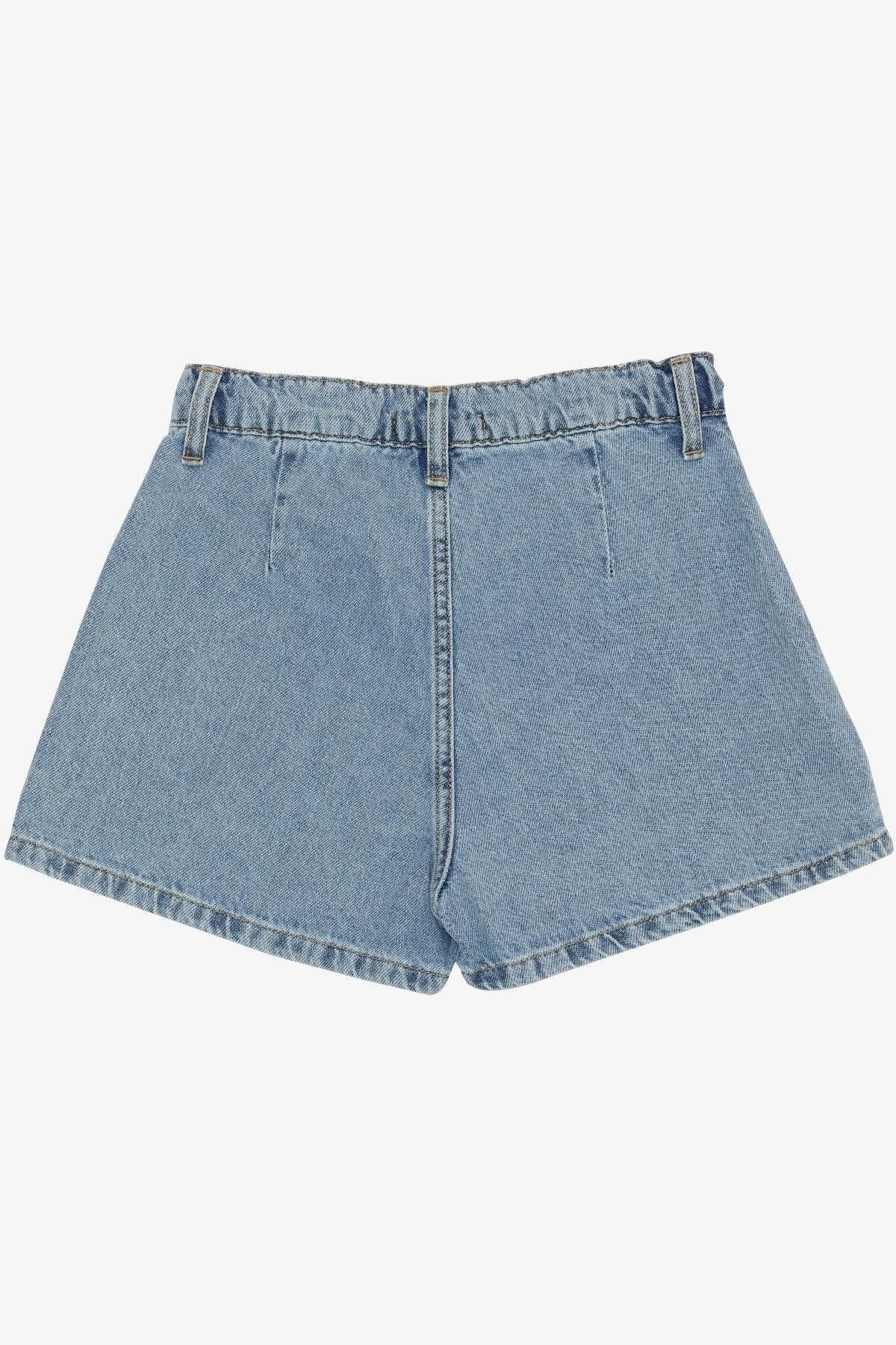 Breeze-5-9 Years Girl's Blue Pleated Tasseled Jean Shorts Skirt 5