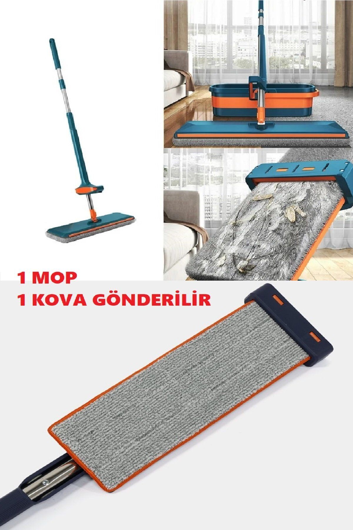 libescarf Lüks Katlanabilir Tekerli Kovalı Kendini Sıkabilen Mop - Ev Tavan Mutfak Zemin İçin Pratik Mop