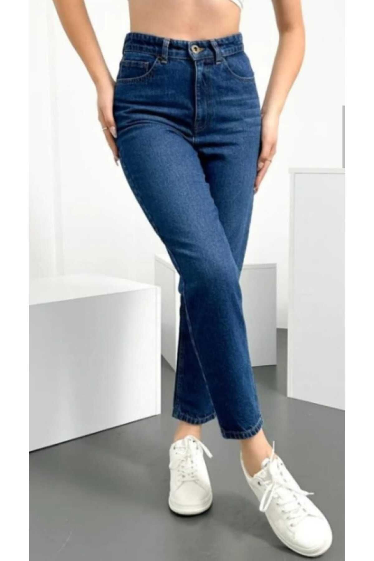 etto park blue Mom Jeans (شلوار زنانه Boyfriend Waist Lycra)