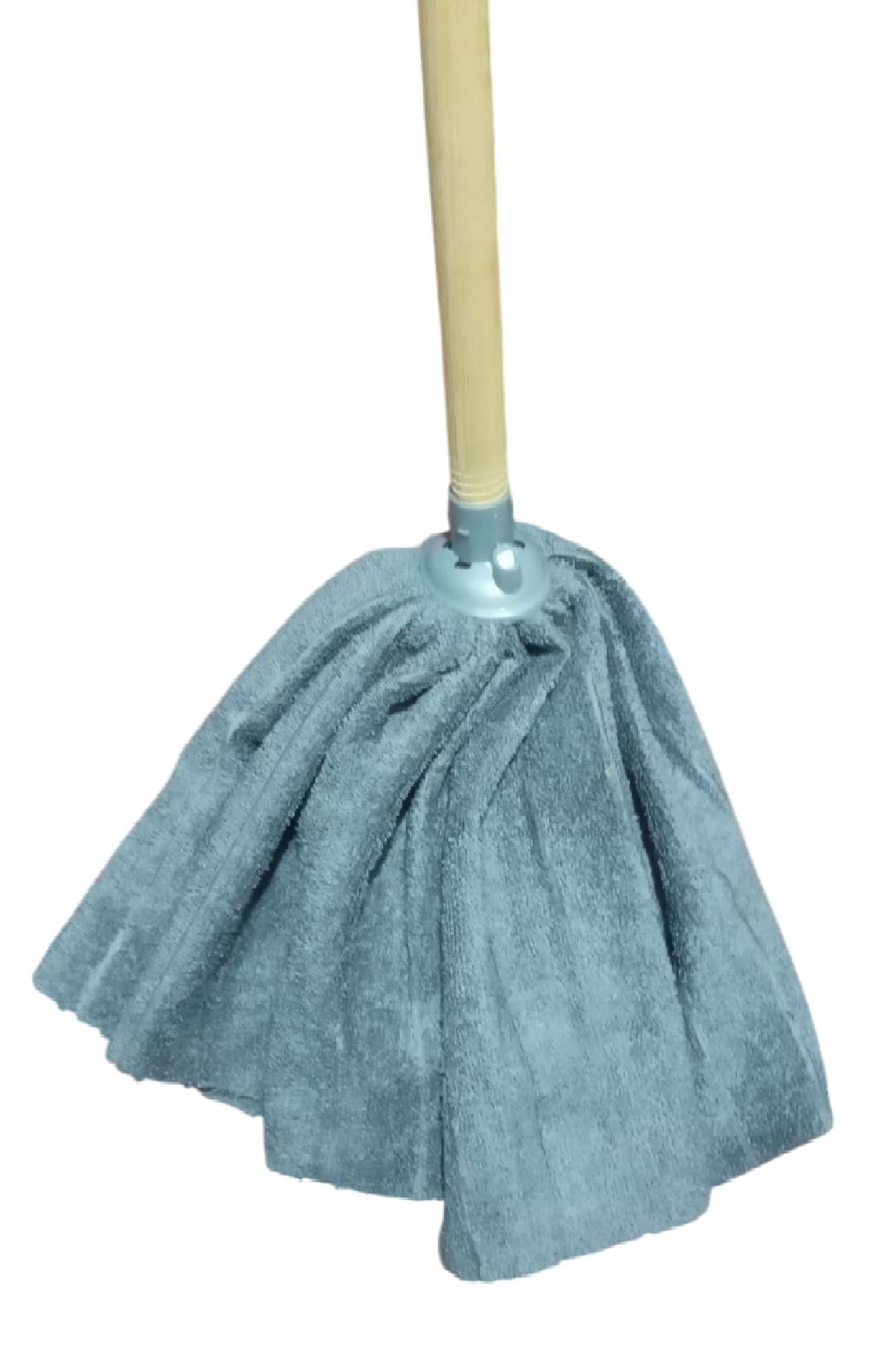 WİKRO 1 Adet Mop 1 Adet Ahşap Sapı ile takım Mikrofiber Tipi Mop Paspas Gri