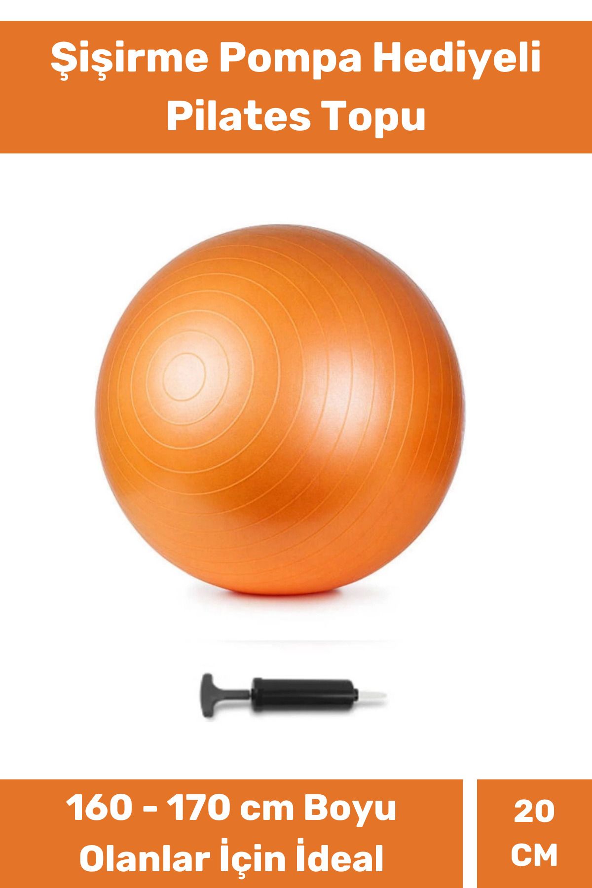 Lidyacottone Mini Gymball 20cm Turuncu Pilates Topu Denge Egzersiz Şişirme Pompa Hediyeli