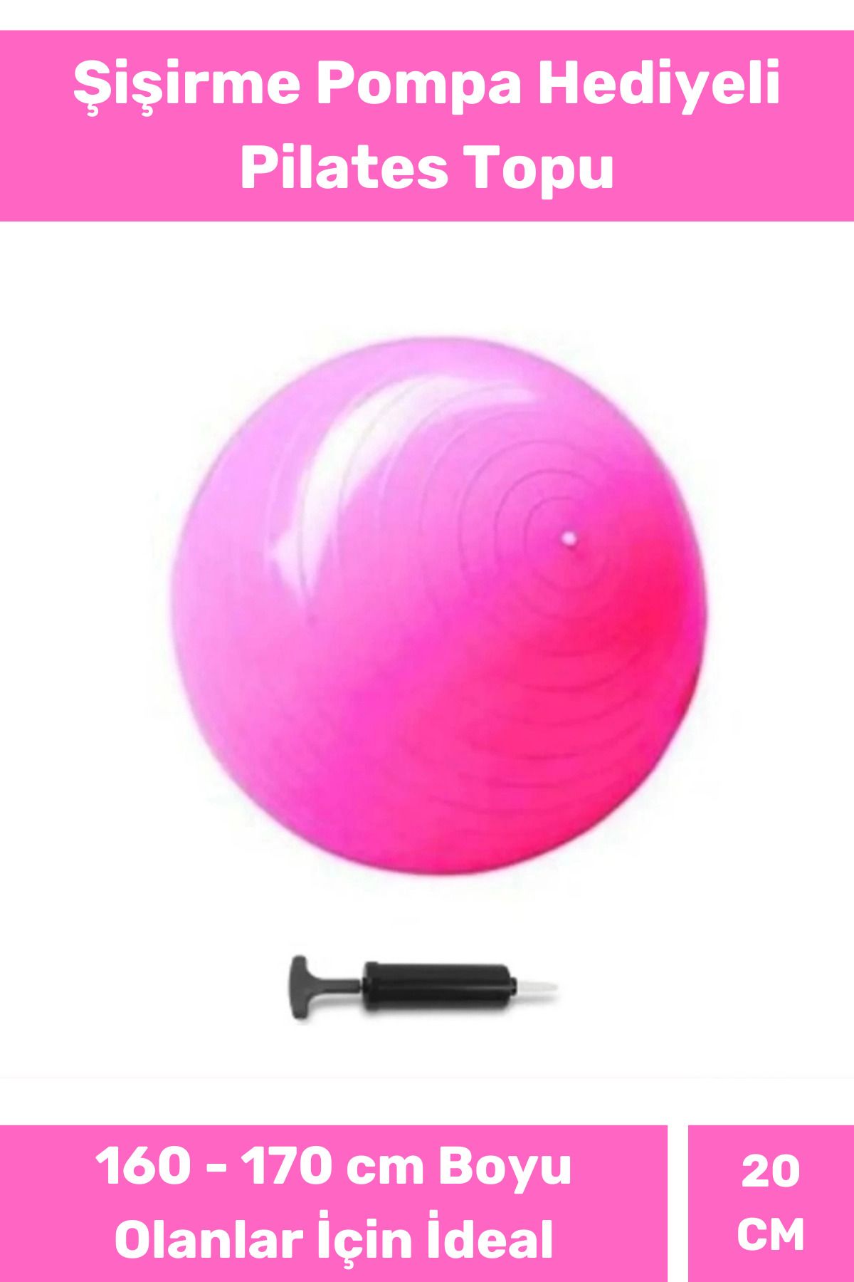 Lidyacottone Mini Gymball 20cm Pembe Pilates Topu Denge Egzersiz Şişirme Pompa Hediyeli