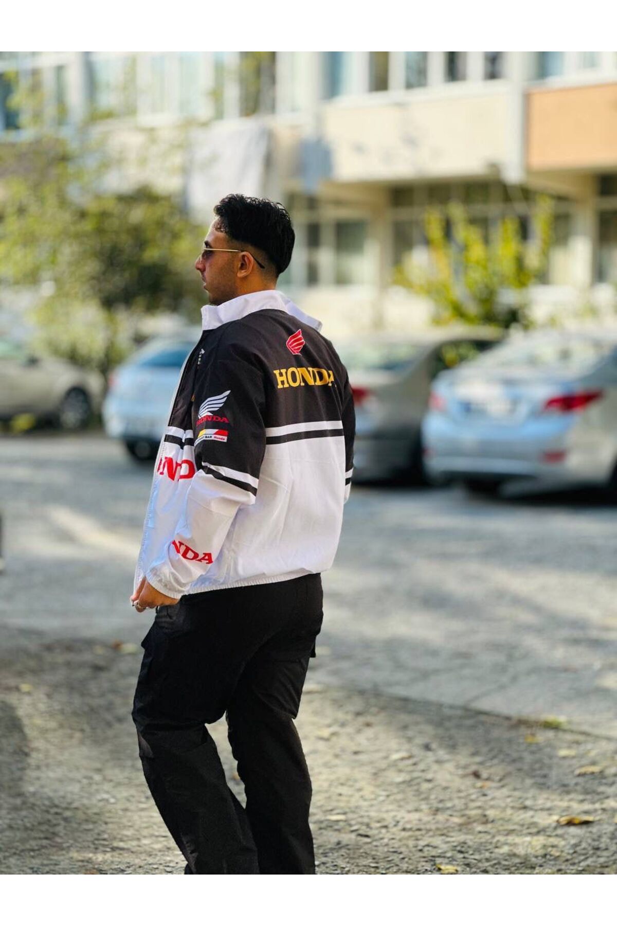 Unisex Paraşüt Kumaş Oversize Baskılı Siyah Rüzgarlık Yağmurluk — سفید MMTRDBL — تصویر 2 از 4