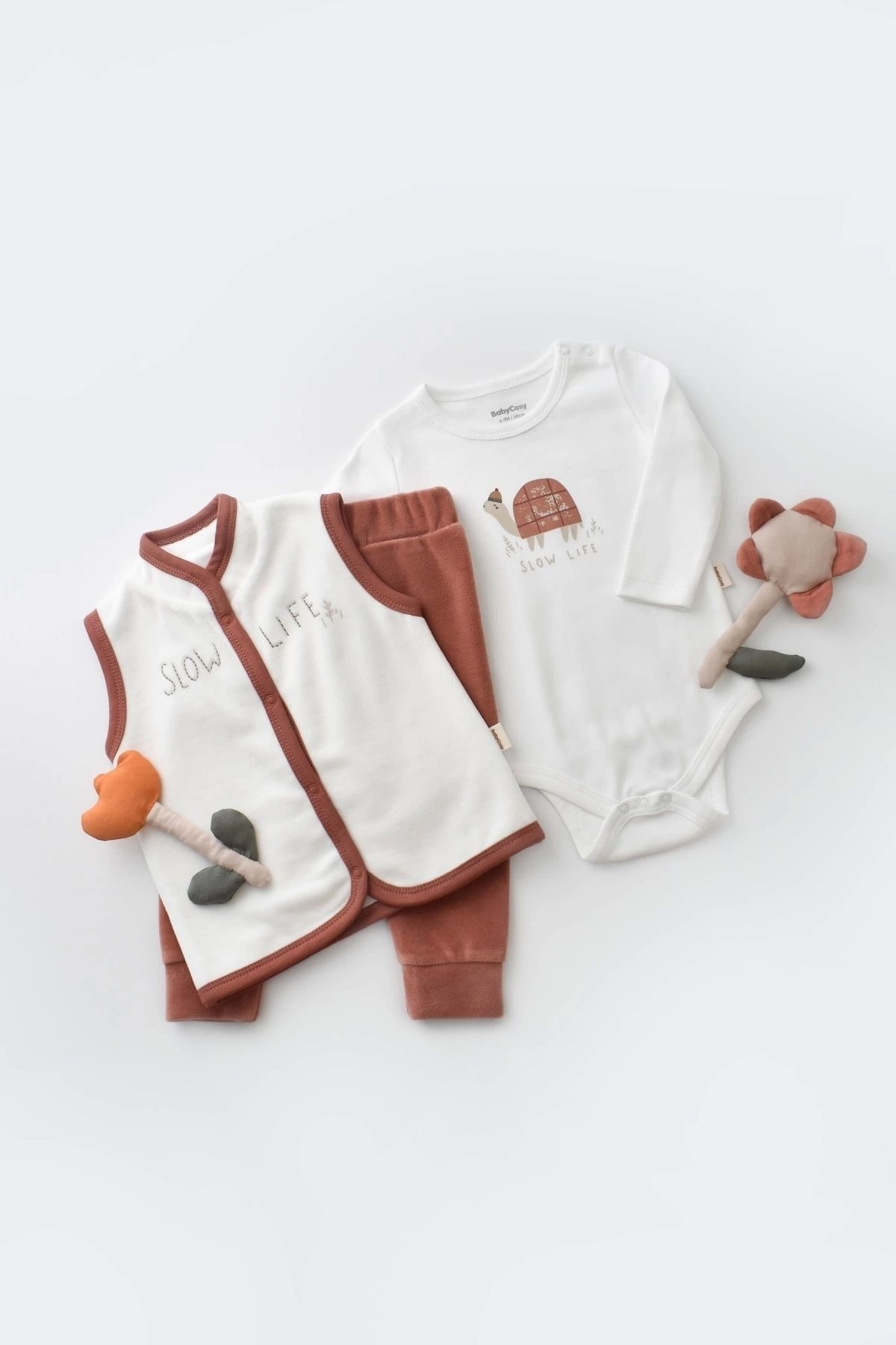 BabyCosy-Set vestă din catifea pentru bebeluși și nou-născuți din 3 piese - model broasca țestoasă, Csyk6026 2