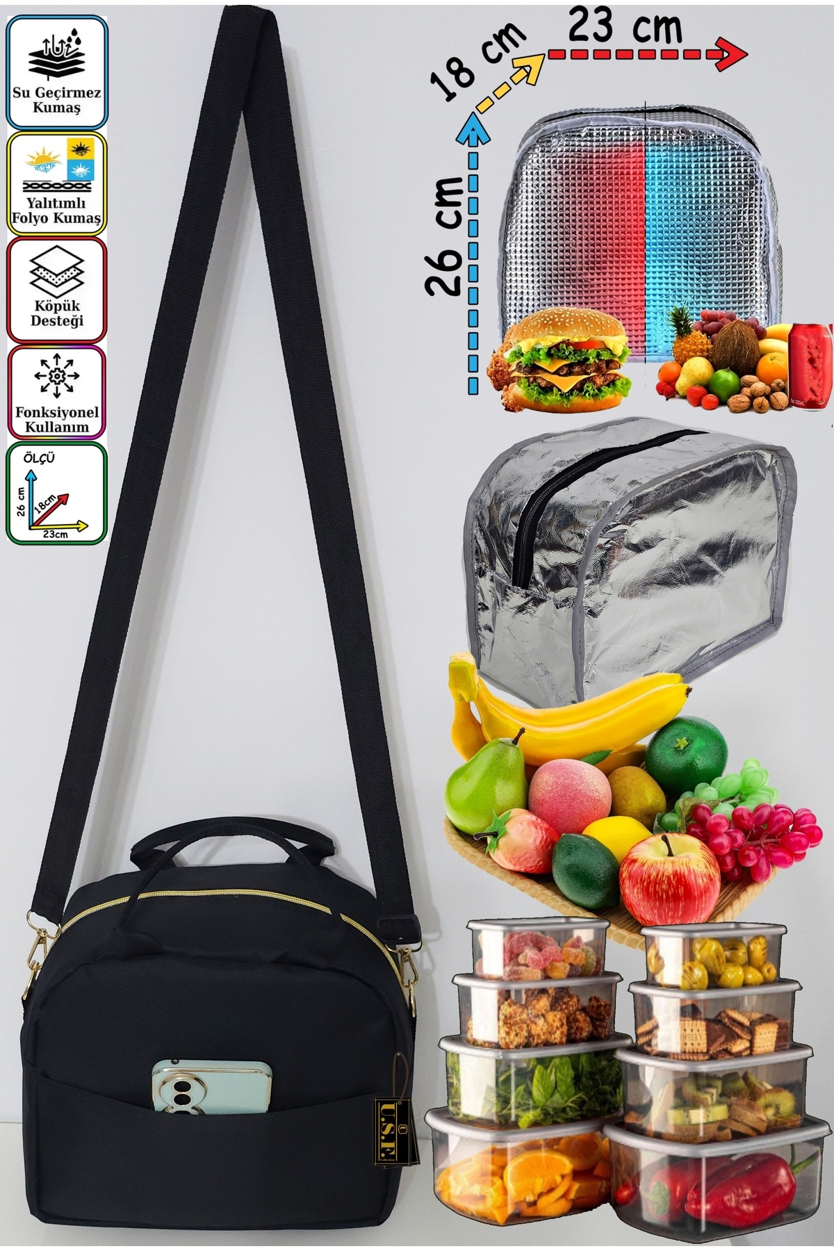 USF Anne Bebek Askılı Taşıma Çantası Isı yalıtımlı Termal Termoslu Yemek, Mama, Beslenme, Gıda Çantası fotoğrafı 2 (önizleme)