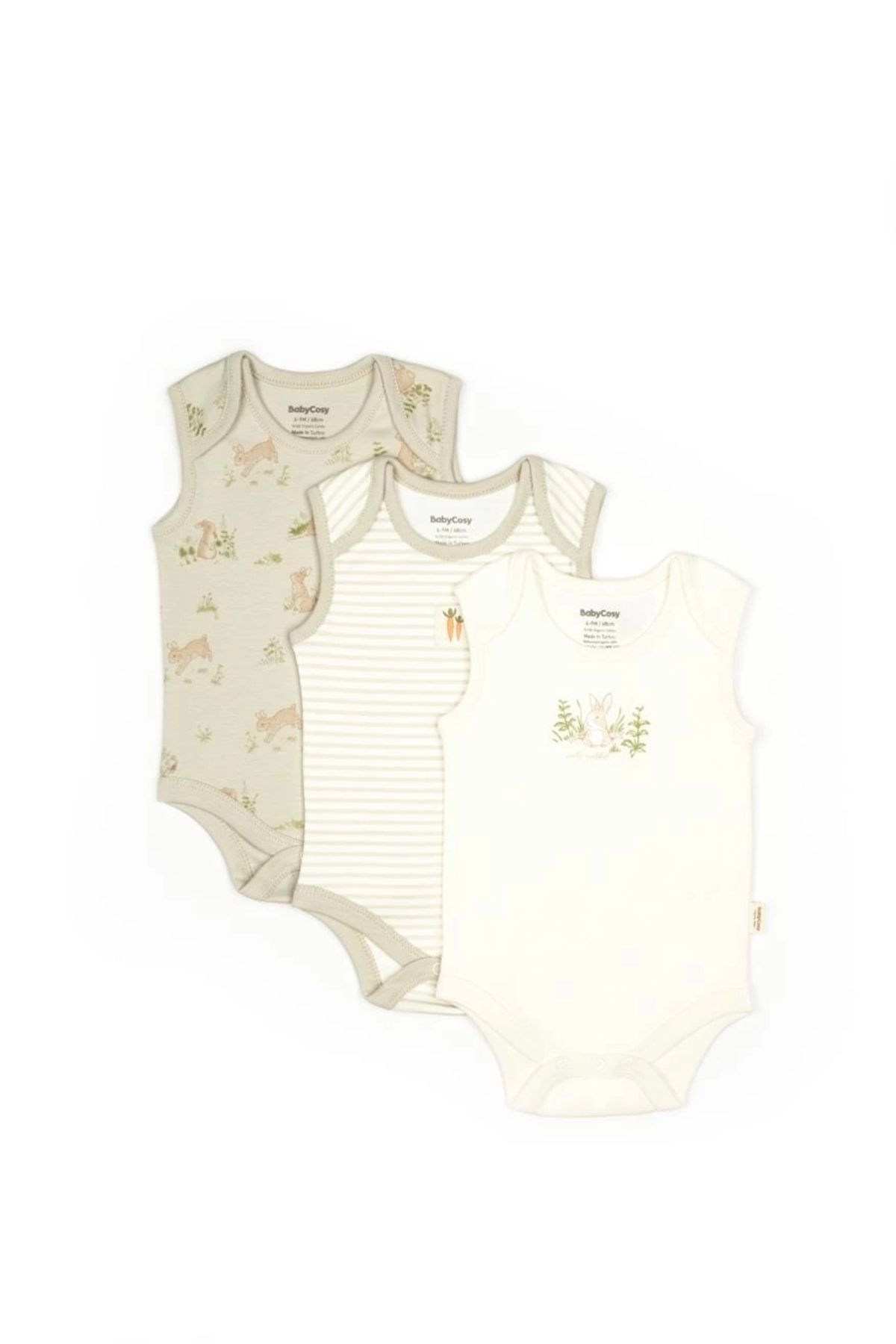 BabyCosy Organic Wear Bebek 3lü Askılı Badi Kutu Set %100 Organik Pamuk, Bebek ve Yenidoğan Serisi - CSY5708