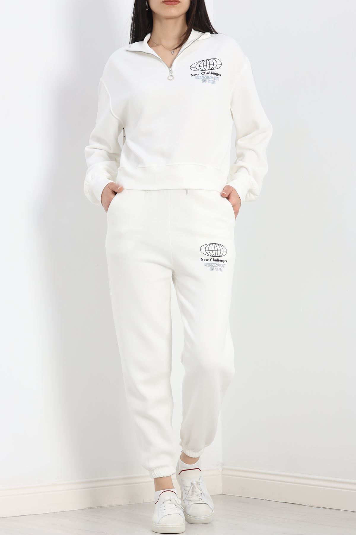 melonika-White Tracksuit Set - Half Zipper 3