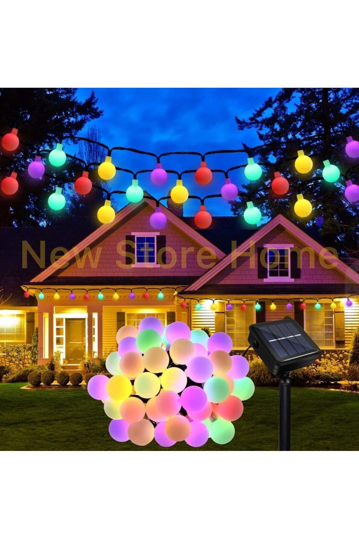 NEWSTORE HOME 50 Led 7 Metre Renkli Solar Güneş Enerjili Bahçe Teras Balkon Ağaç Lambası Aydınlatması 50led