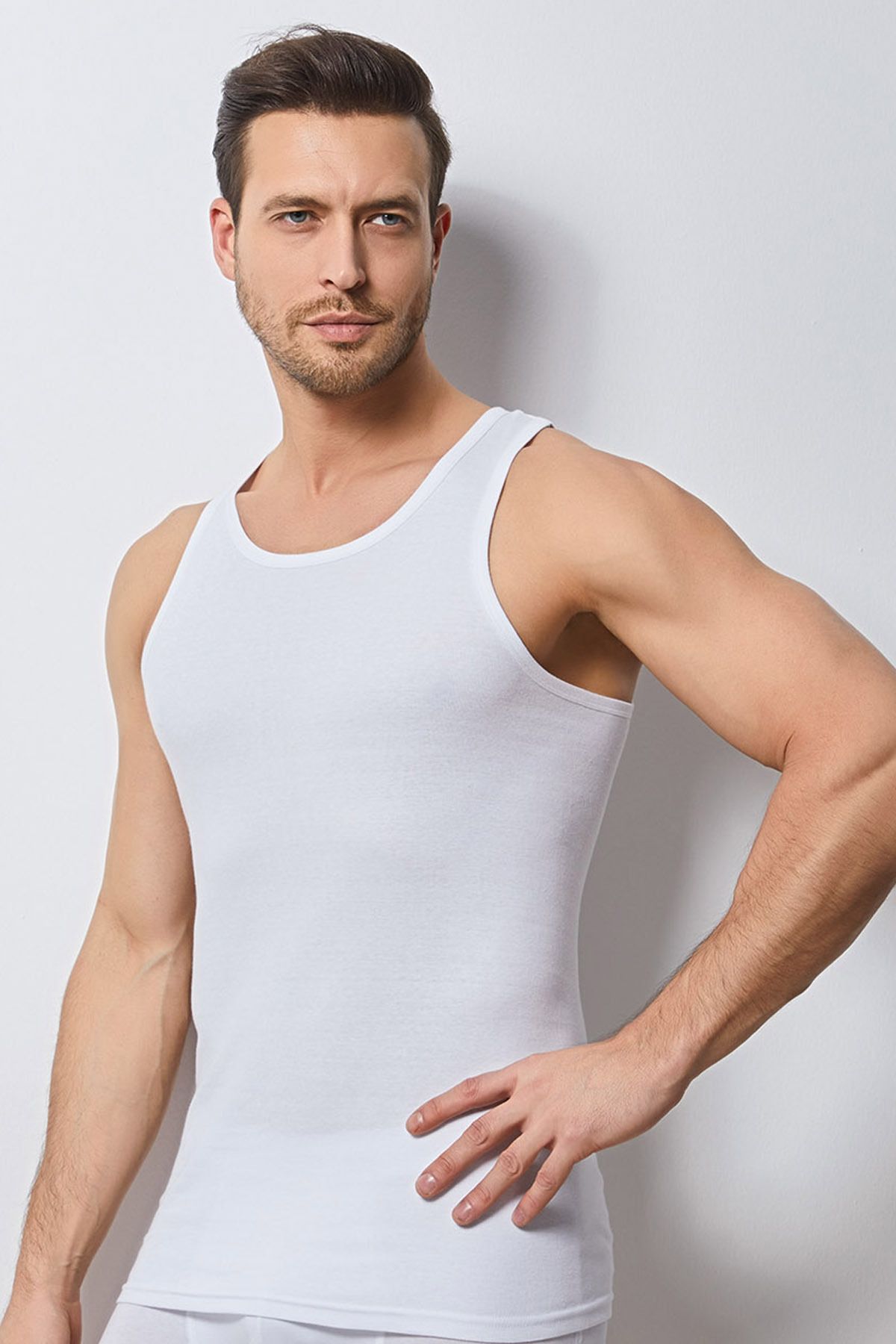 Svm-Men's White Ribbed Halter Collar Athlete 3